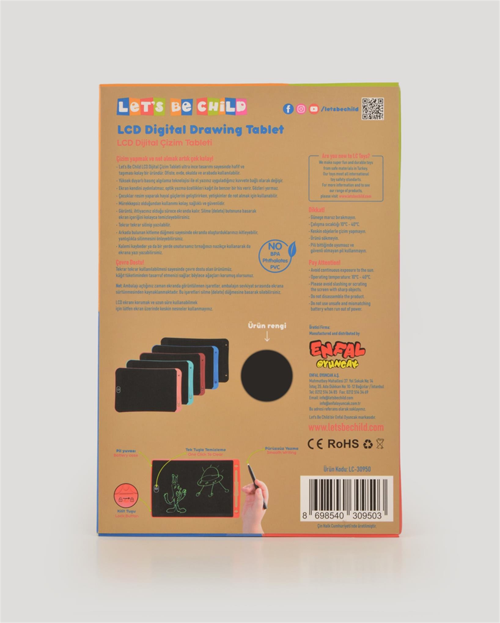  LCD Siyah Dijital Çizim Tableti Renkli 12 İnç