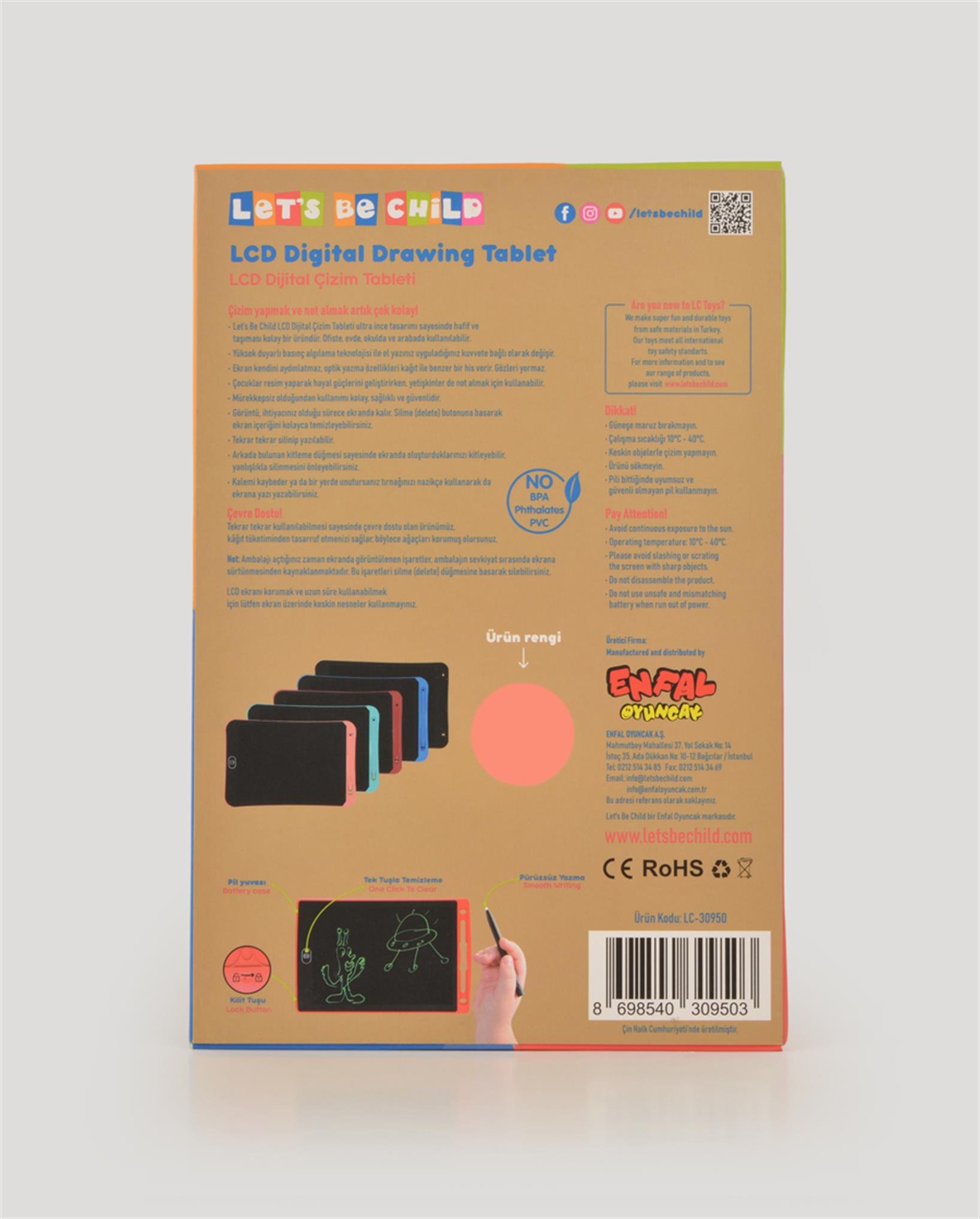 LCD Pembe Dijital Çizim Tableti Renkli 12 İnç