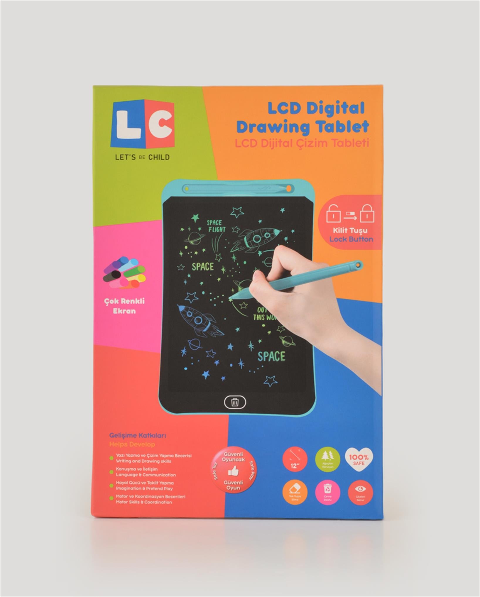LCD Pembe Dijital Çizim Tableti Renkli 12 İnç