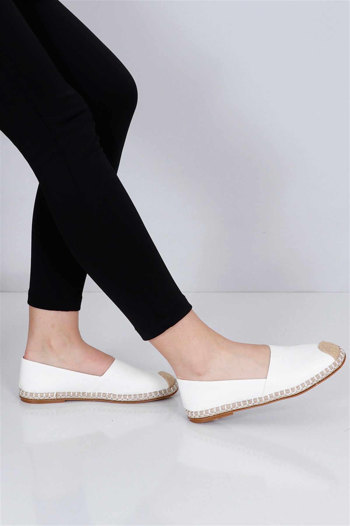 Beyaz Kadın Babet Espadril Ayakkabı 01