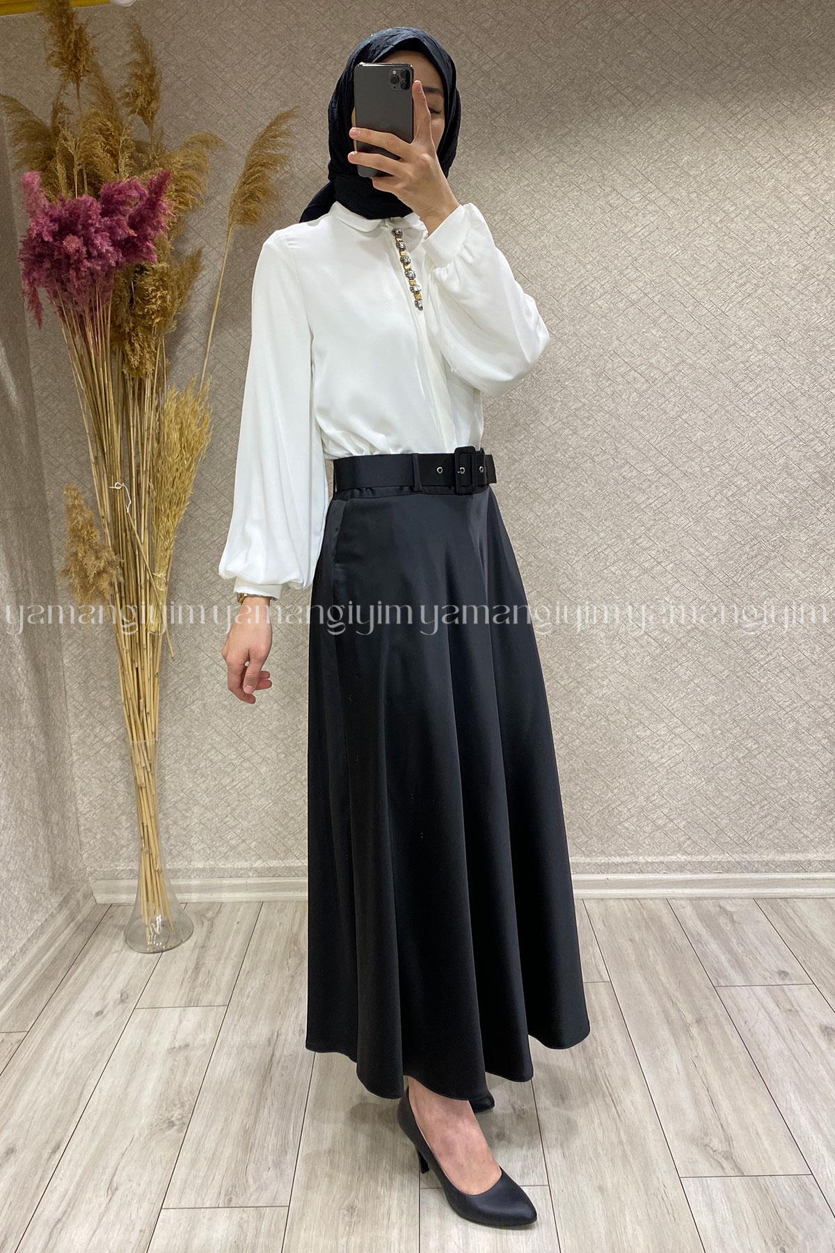 1002 İŞLER SATEN ETEK - Siyah