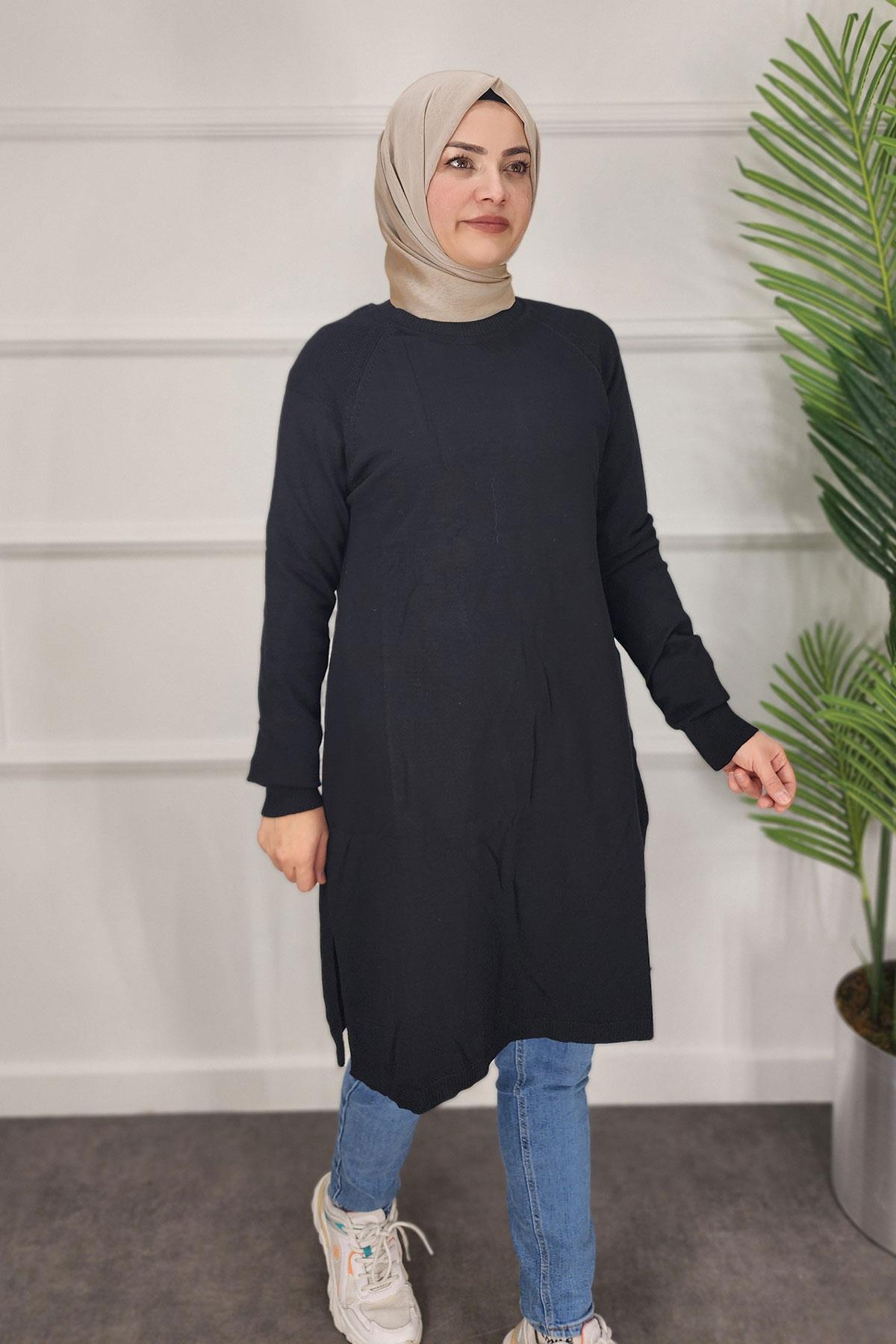 Merserize Reglon Kol Tunik - SİYAH