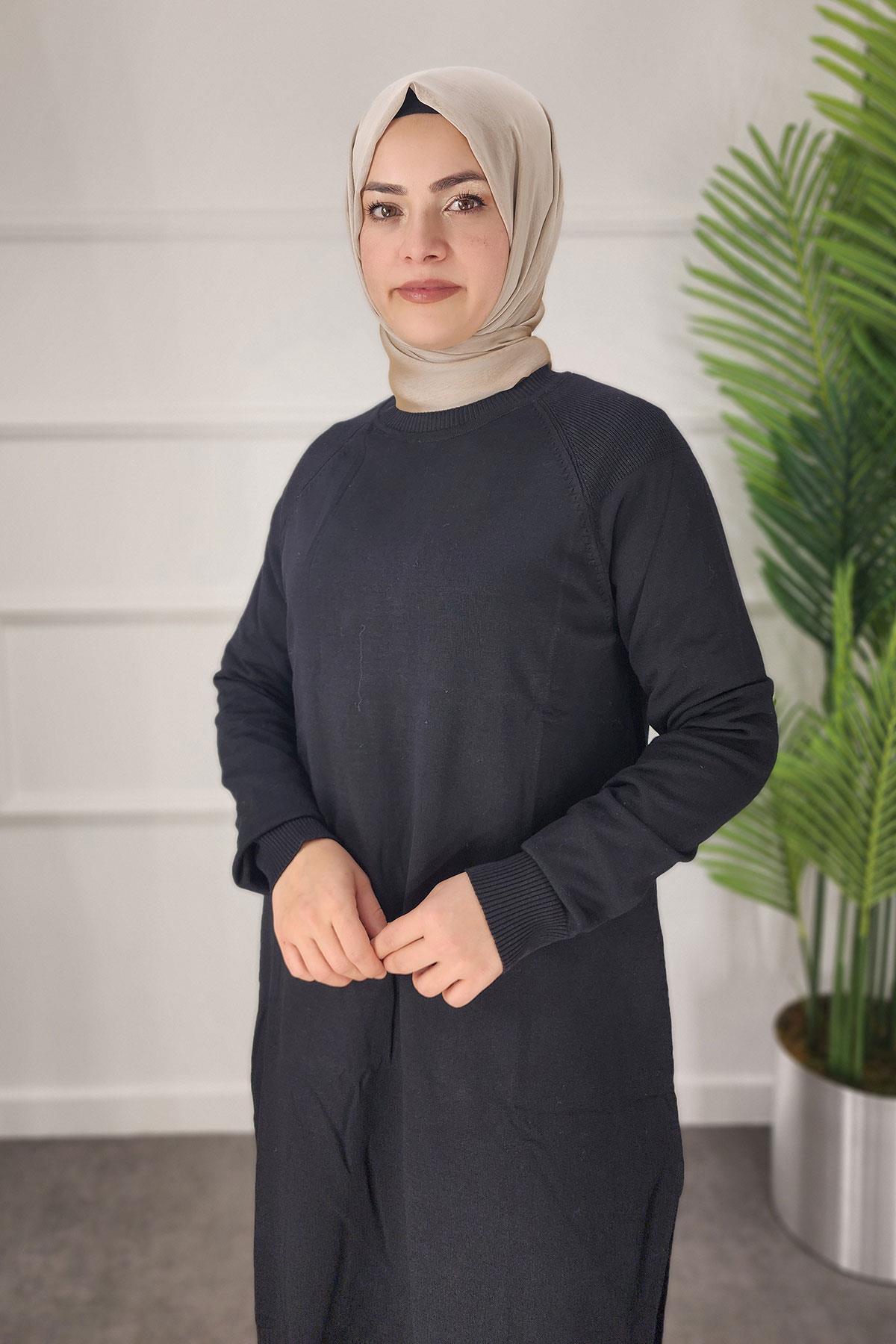 Merserize Reglon Kol Tunik - SİYAH