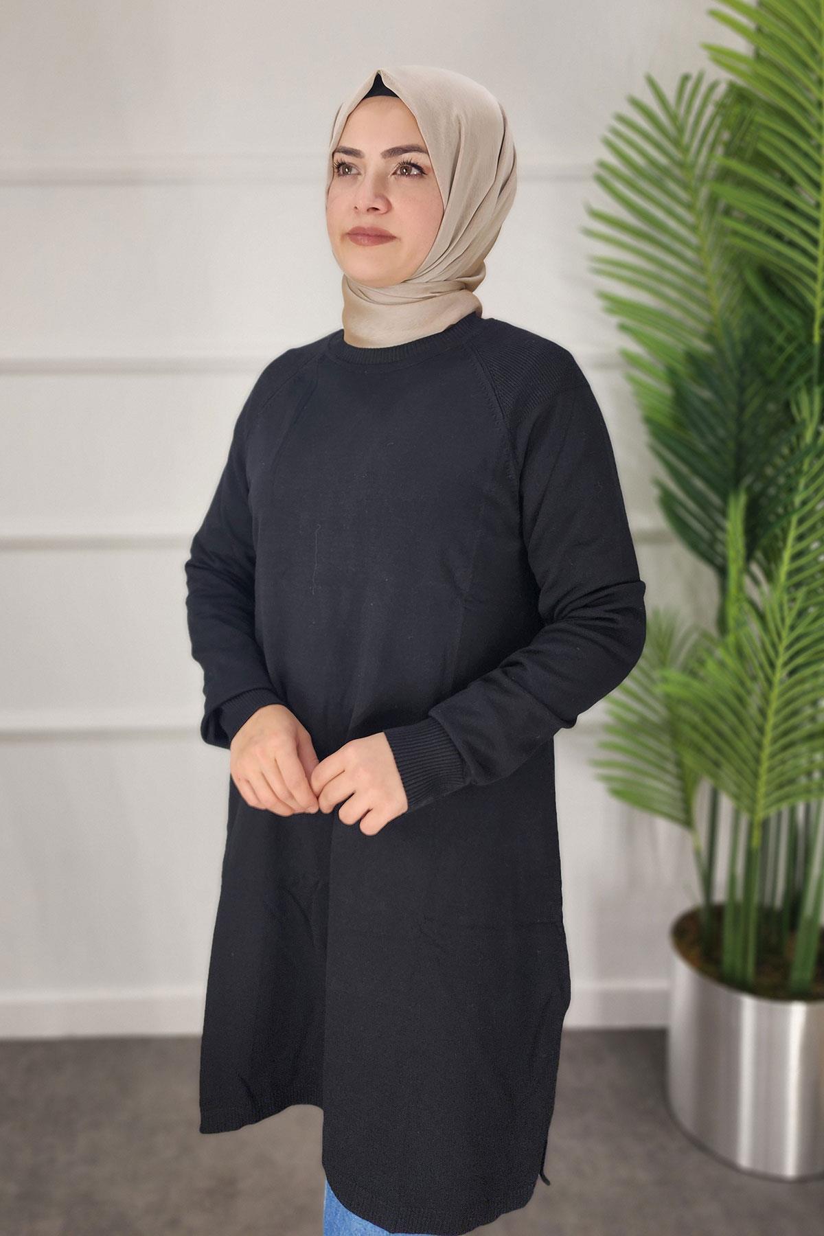 Merserize Reglon Kol Tunik - SİYAH