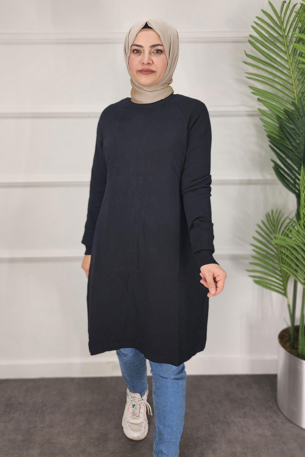 Merserize Reglon Kol Tunik - SİYAH