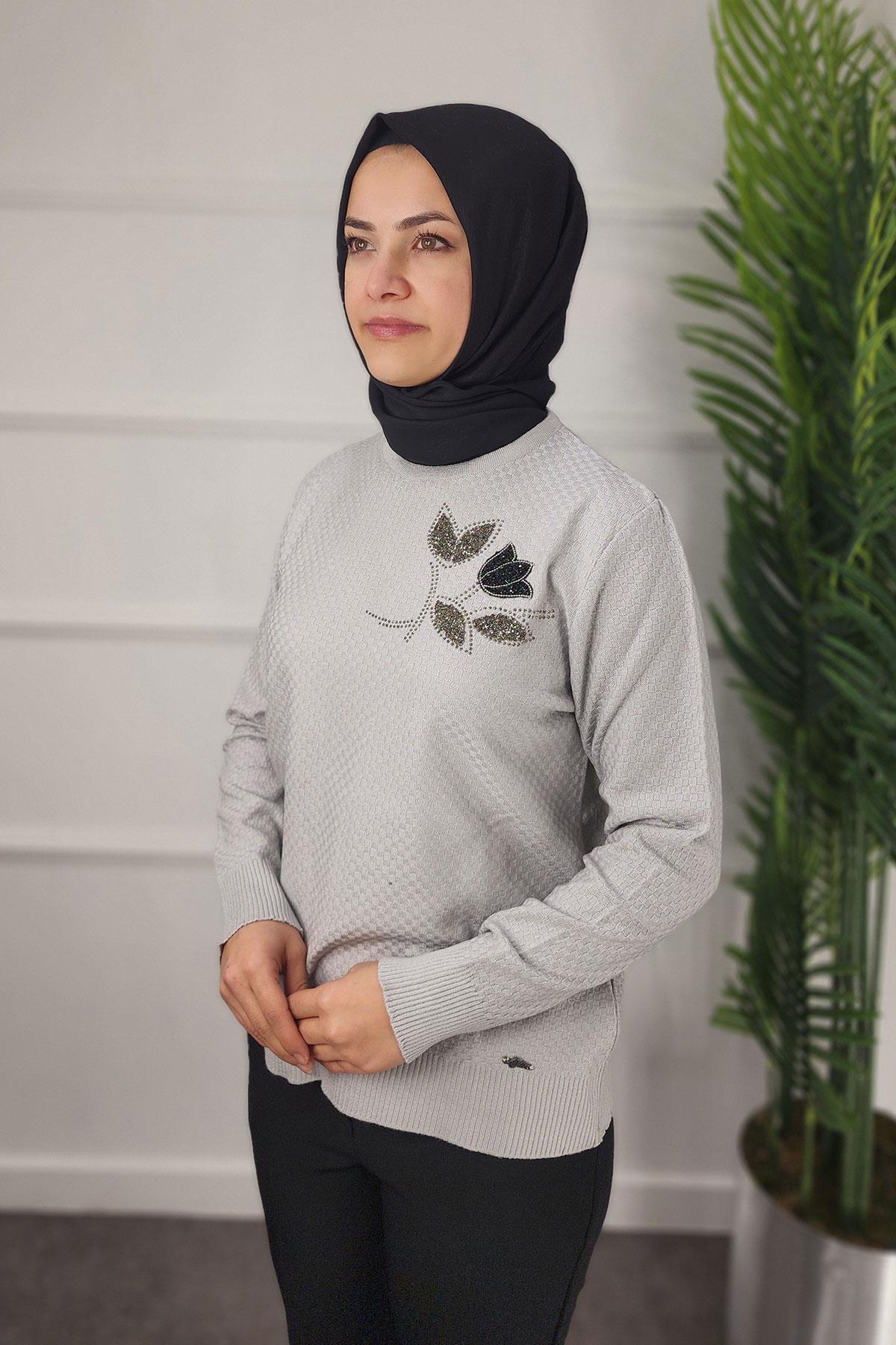 2032 AYLİN EKOSE BLUZ - Gri