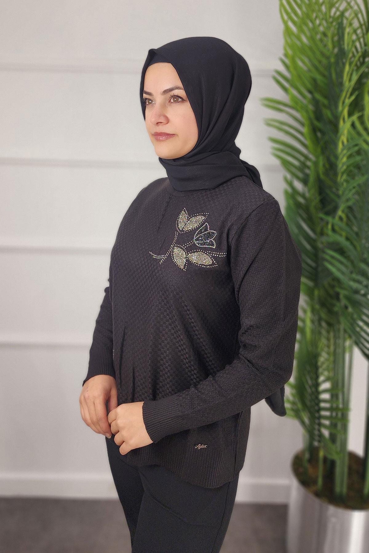 2032 AYLİN EKOSE BLUZ - Siyah