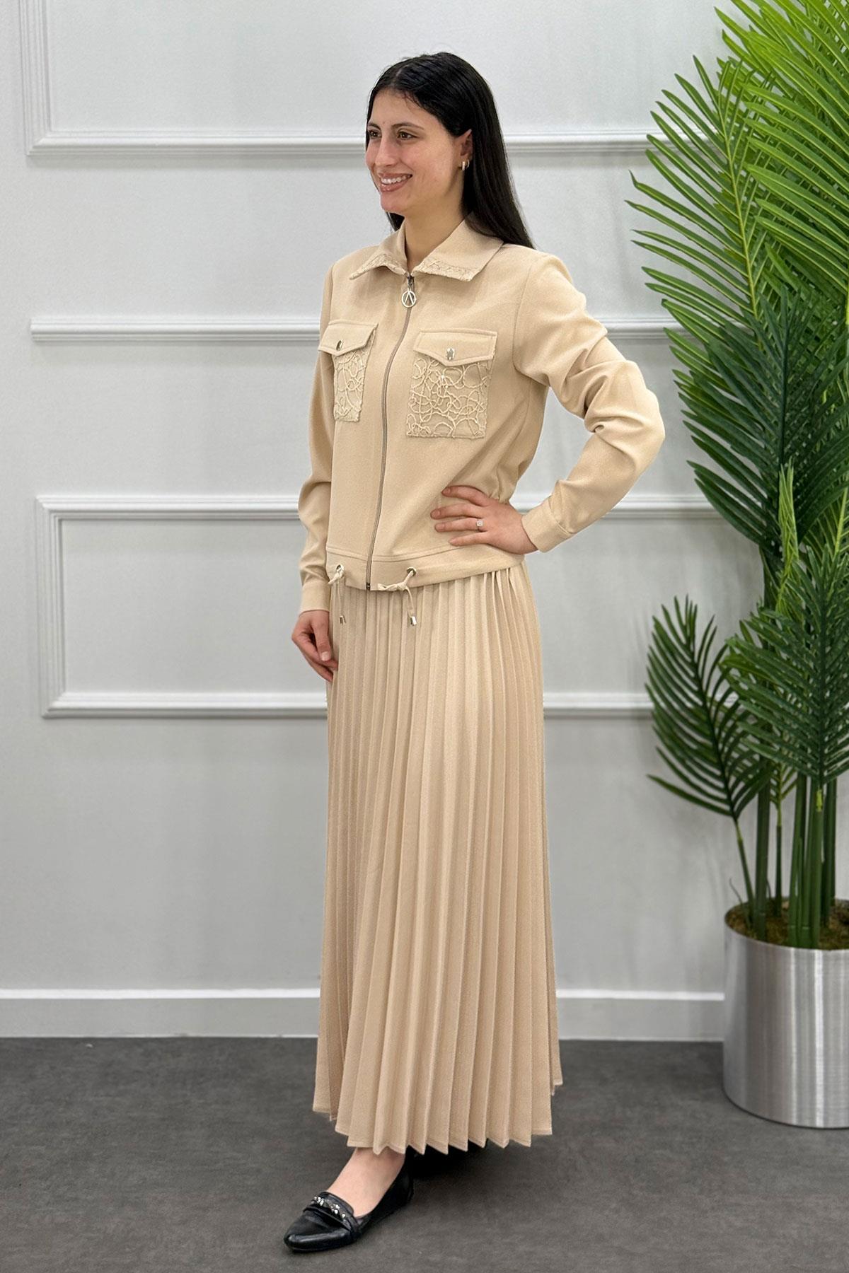 2125 MODA NERVÜR ETEK TAKIM - Bej