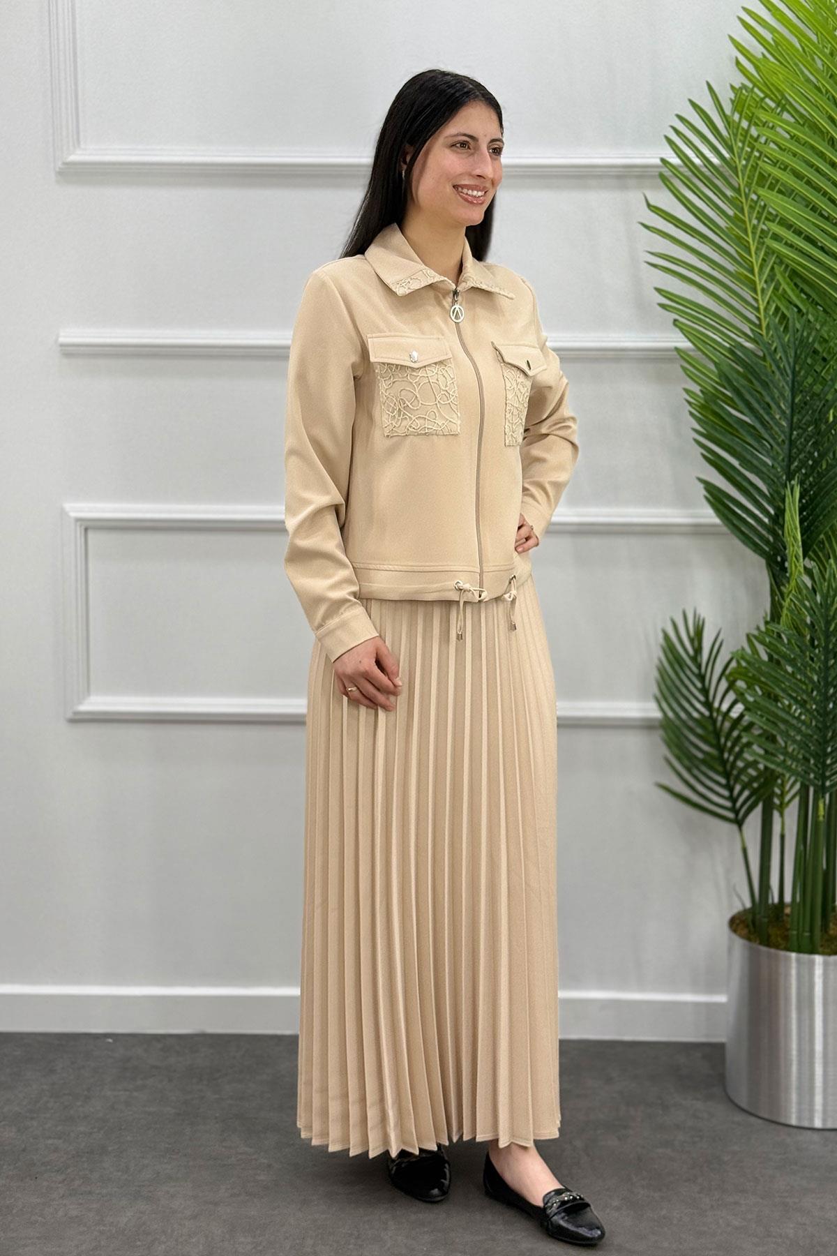 2125 MODA NERVÜR ETEK TAKIM - Bej