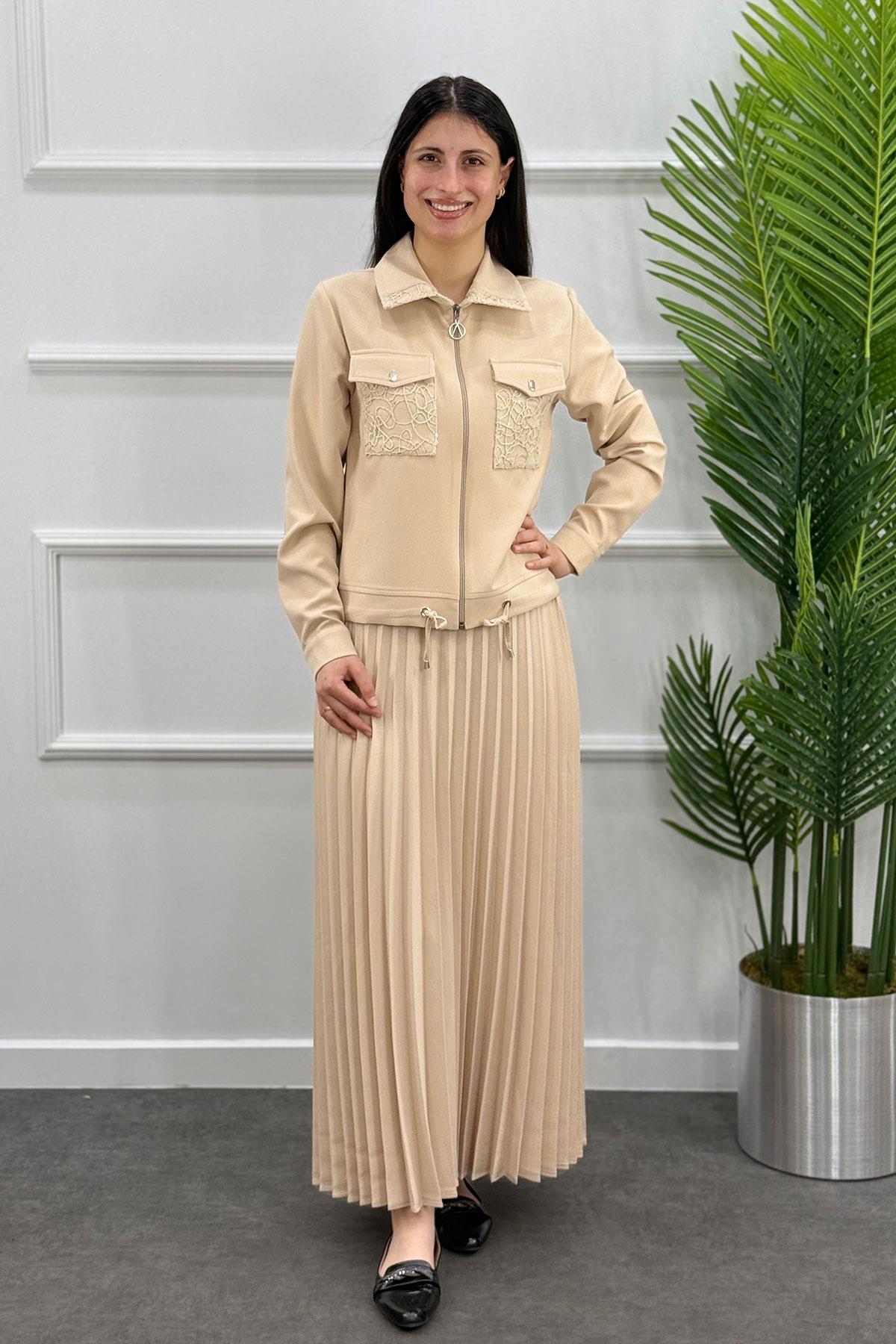 2125 MODA NERVÜR ETEK TAKIM - Bej