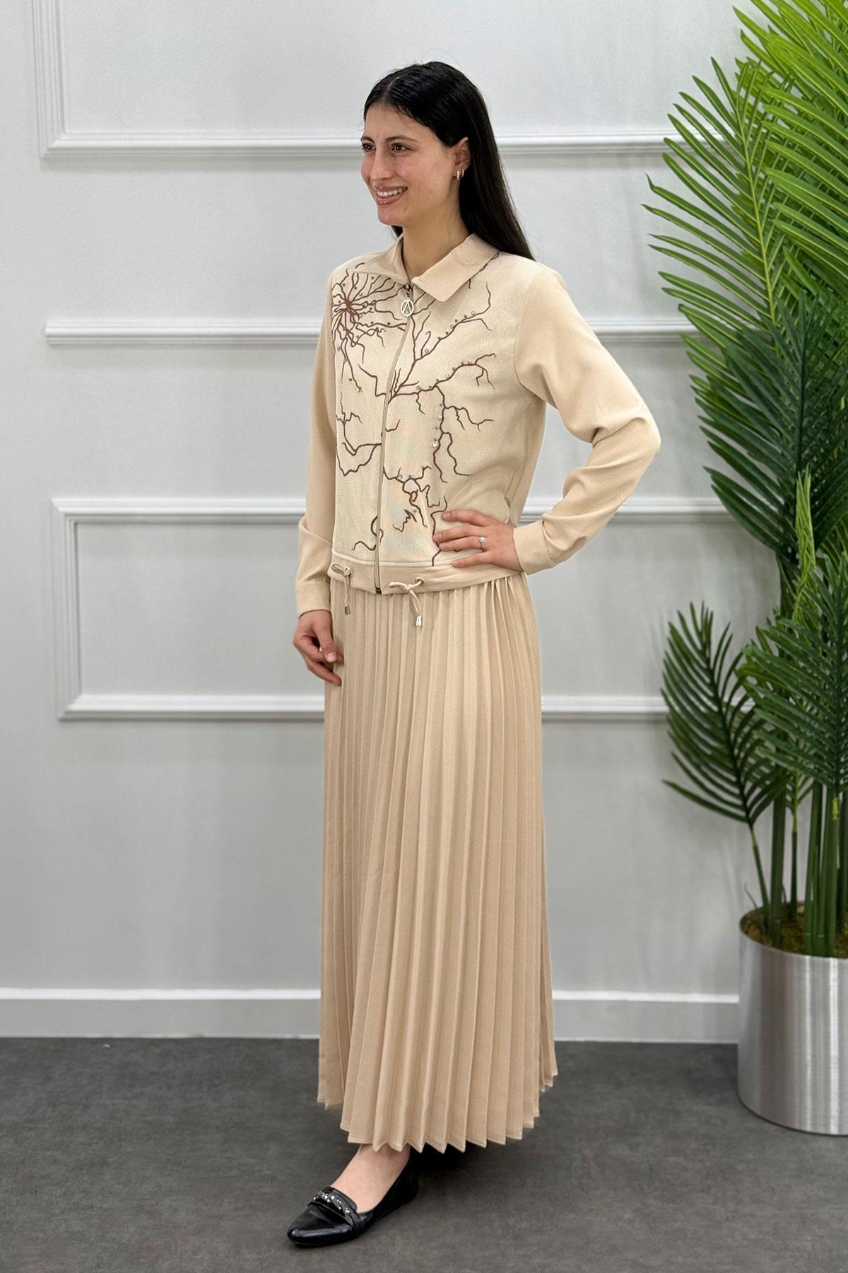 2127 MODA NERVÜR ETEK TAKIMI - Bej