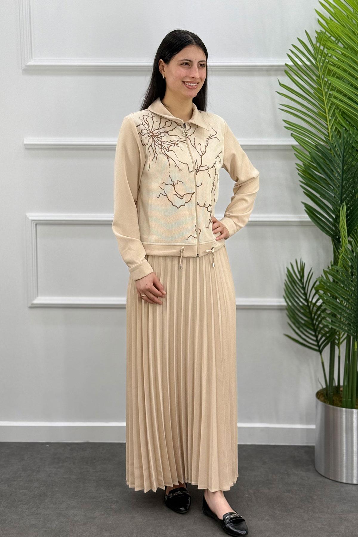 2127 MODA NERVÜR ETEK TAKIMI - Bej