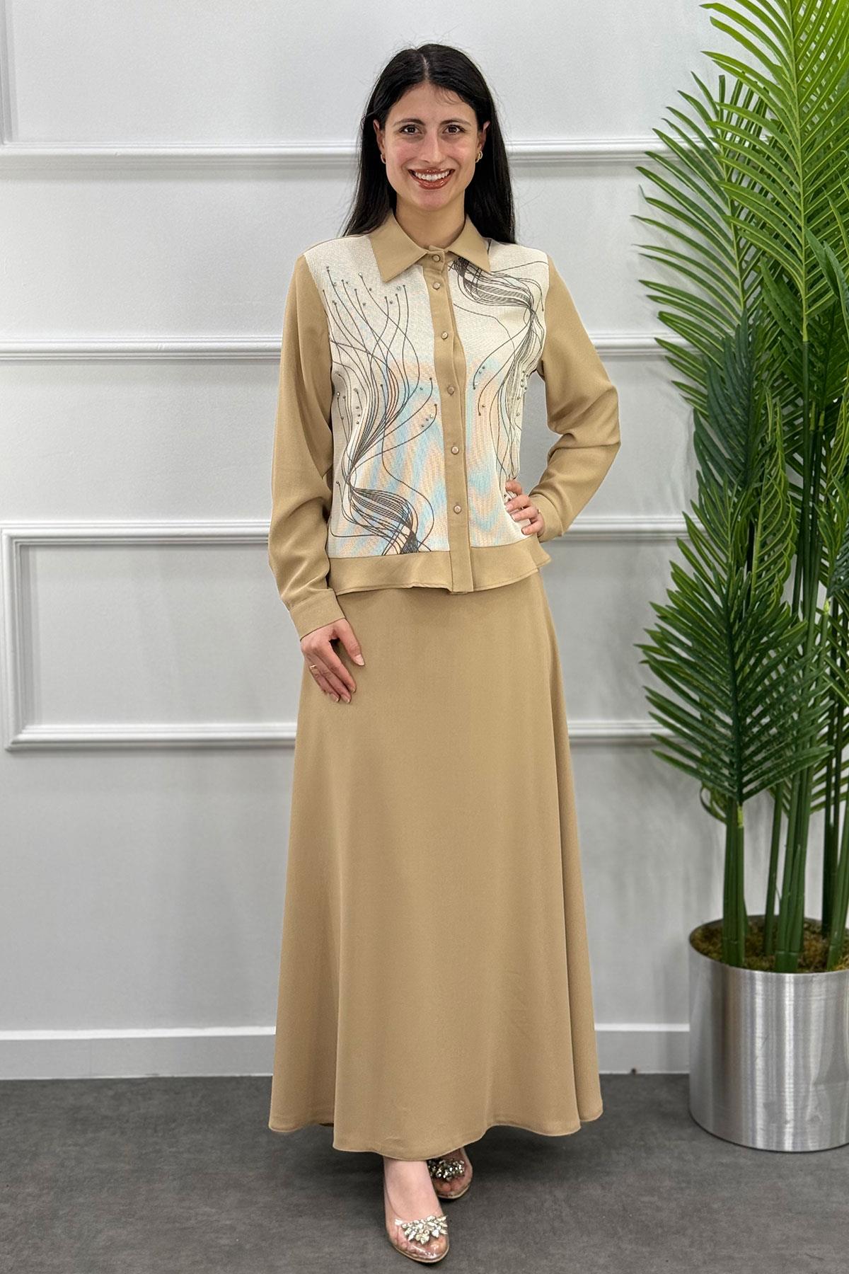 2134 MODA NERVÜR ETEK TAKIM - Bej