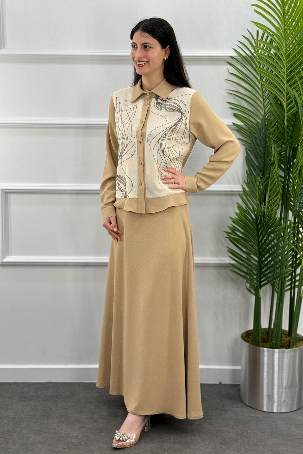 2134 MODA NERVÜR ETEK TAKIM - Bej