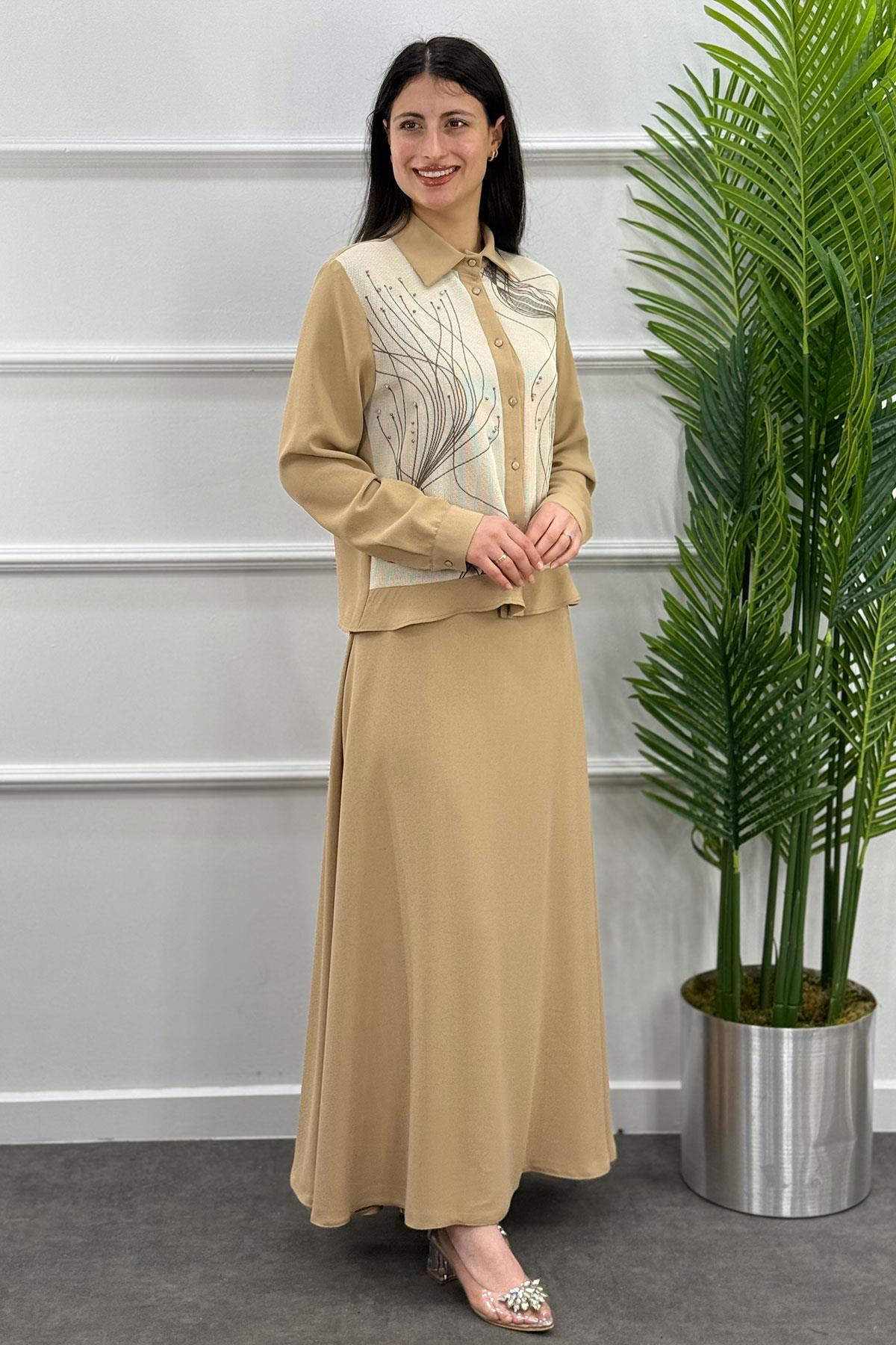 2134 MODA NERVÜR ETEK TAKIM - Bej