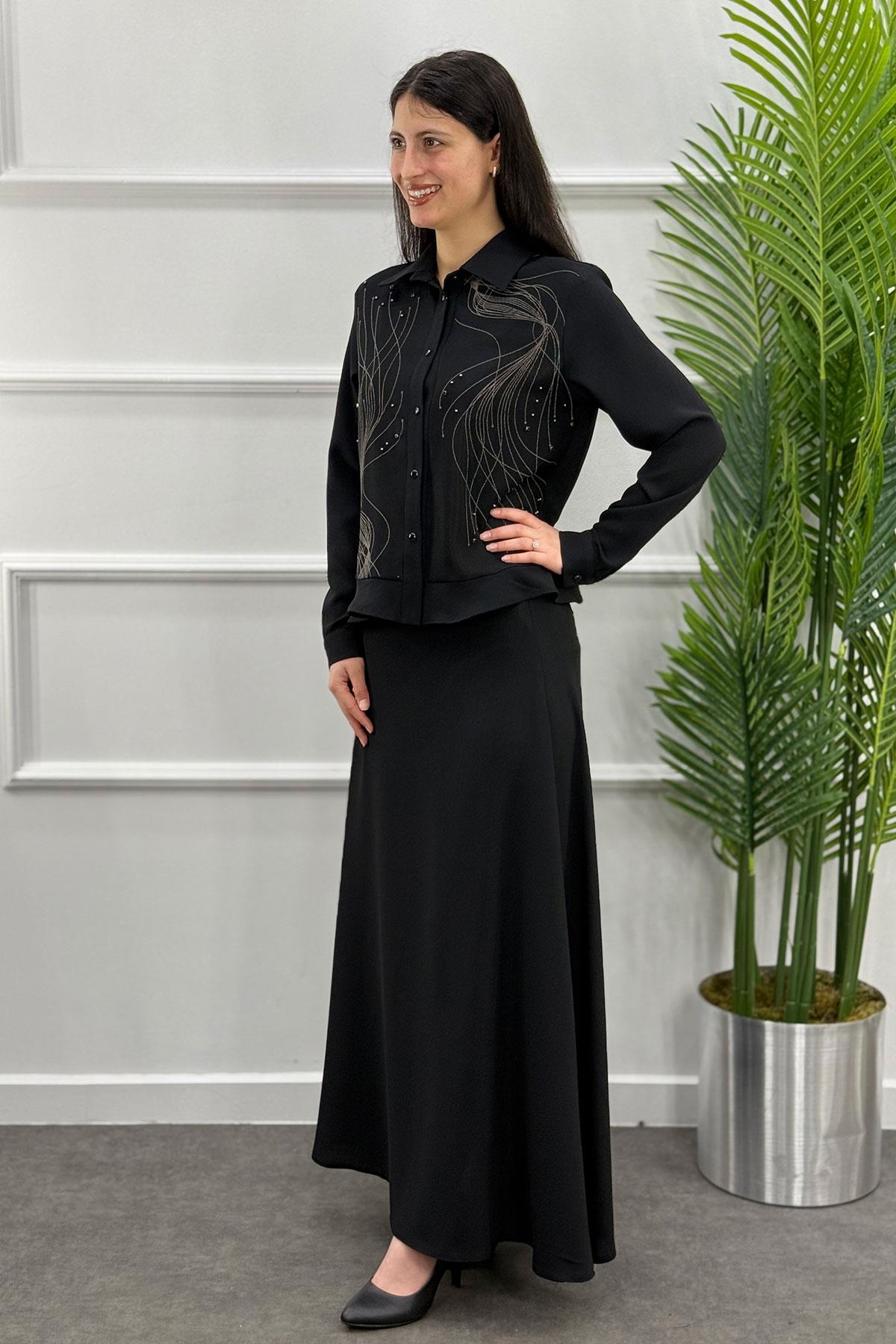 2134 MODA NERVÜR ETEK TAKIM - Siyah