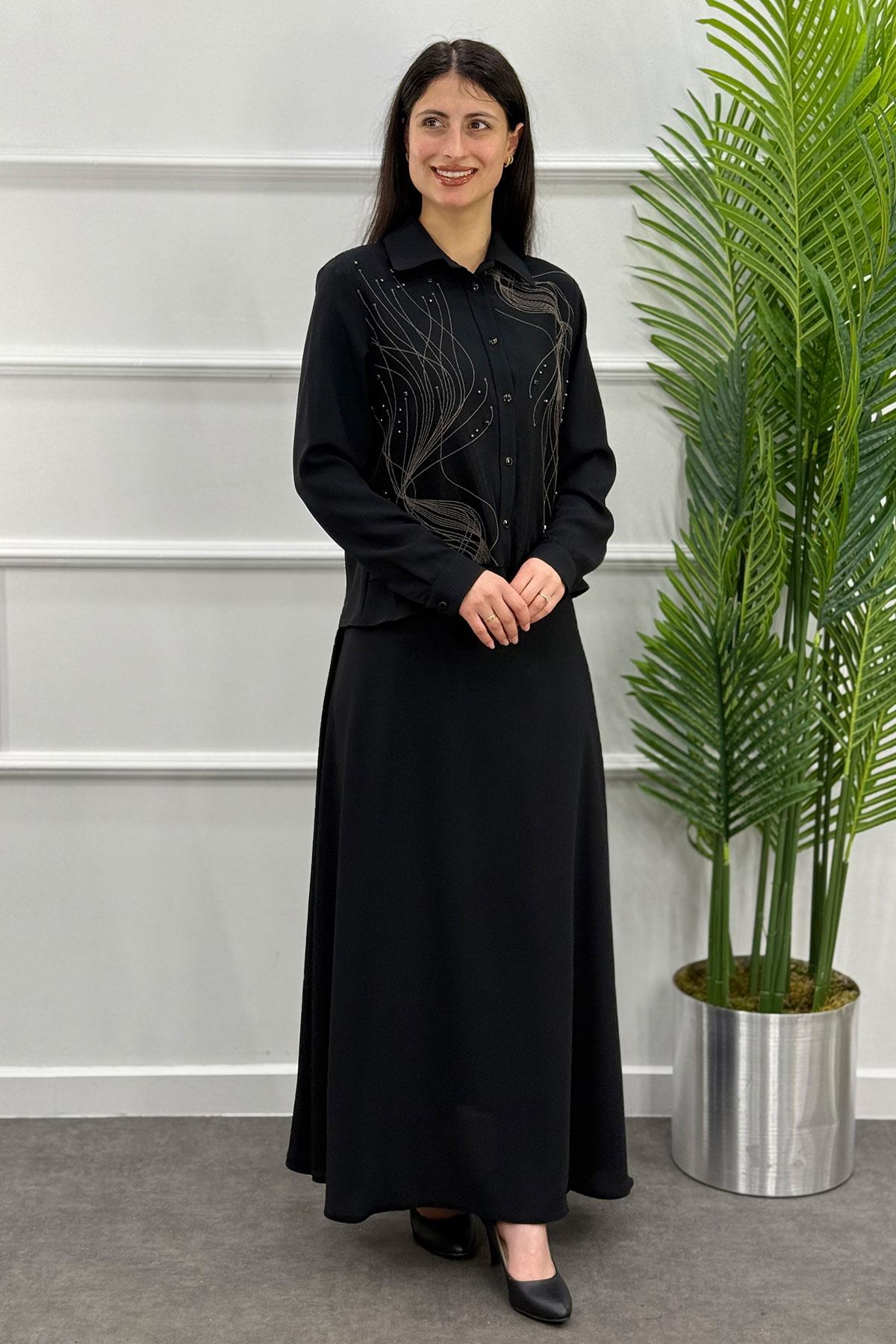 2134 MODA NERVÜR ETEK TAKIM - Siyah