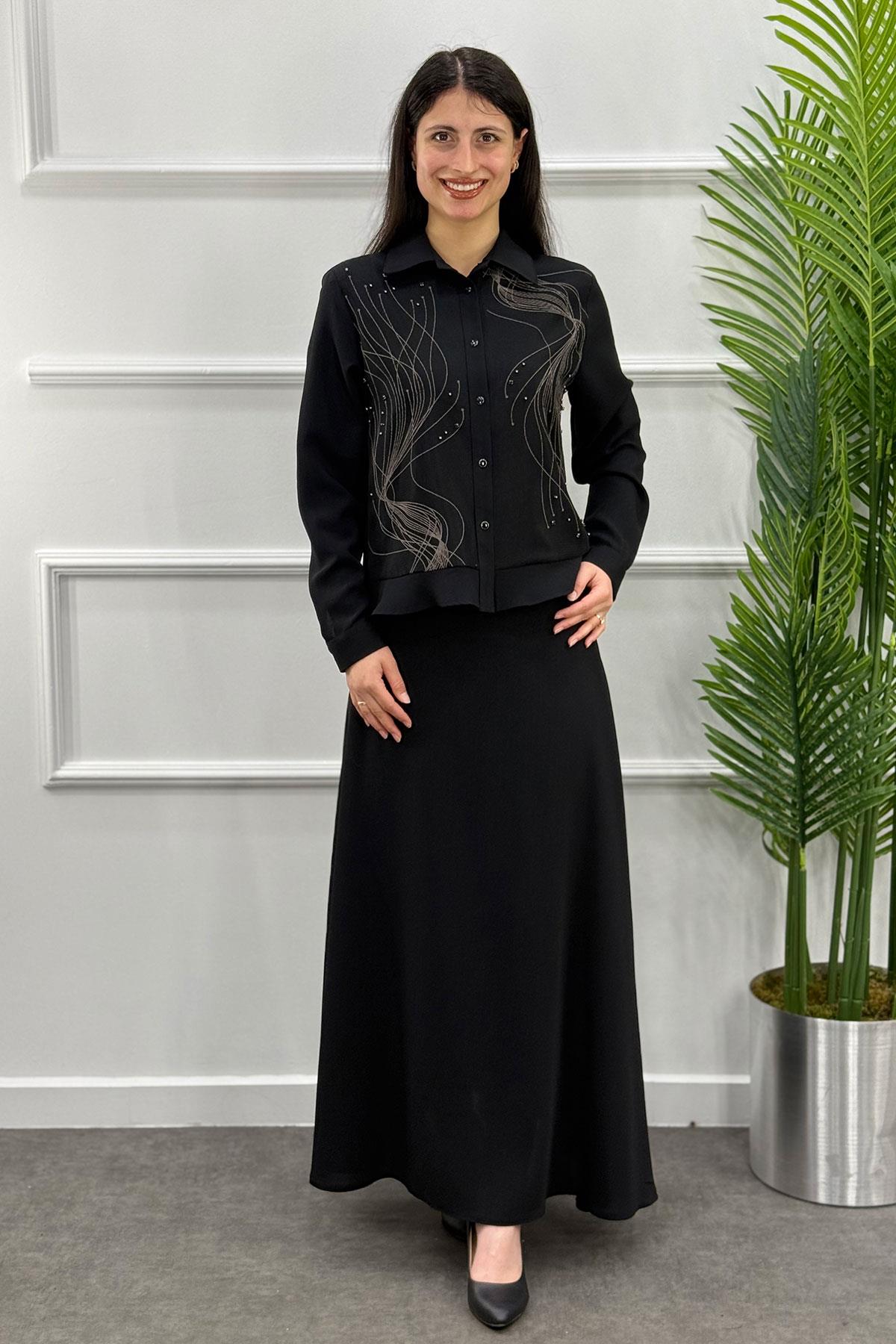 2134 MODA NERVÜR ETEK TAKIM - Siyah