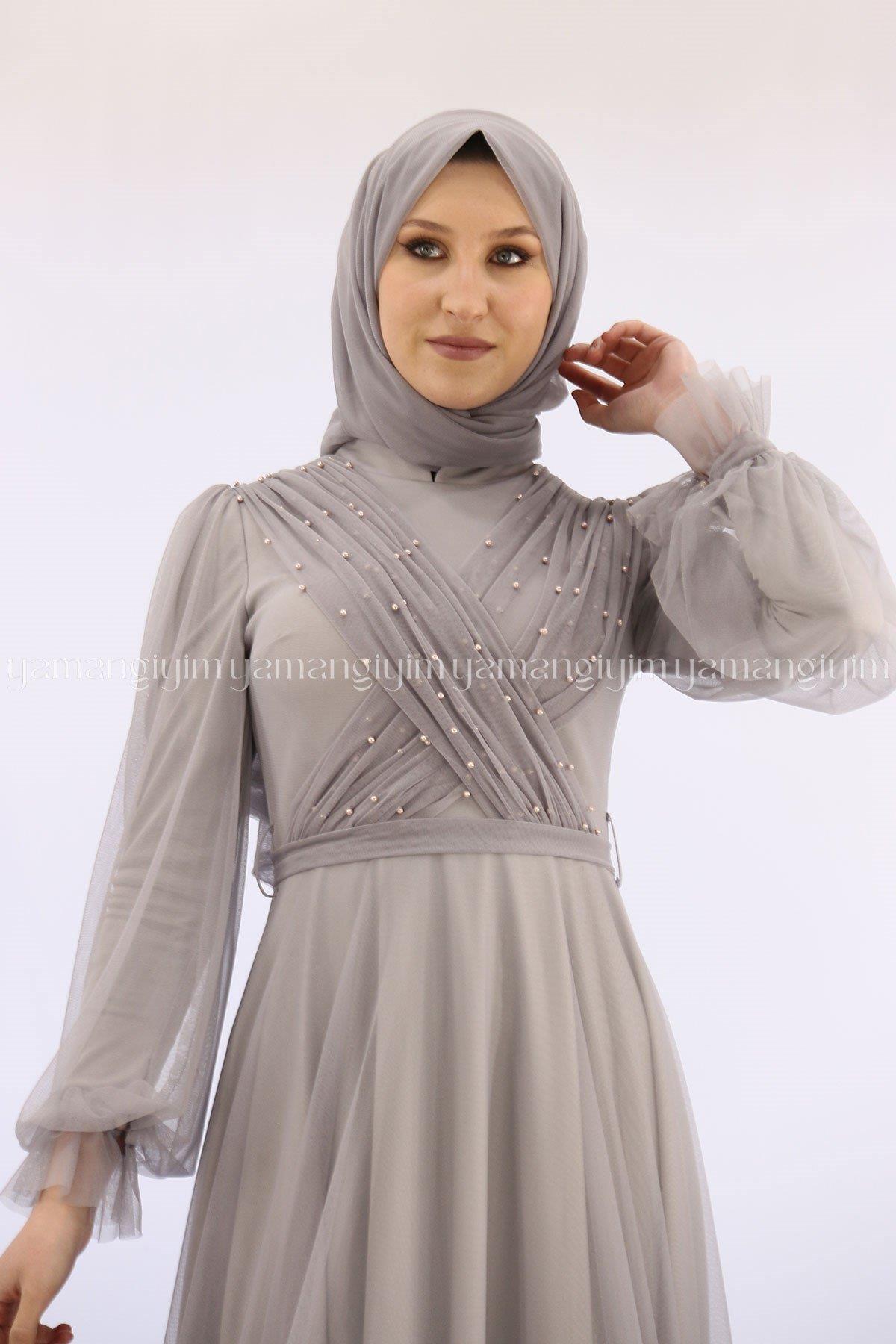 2140 NEW ELEGANS ELBİSE - Gri
