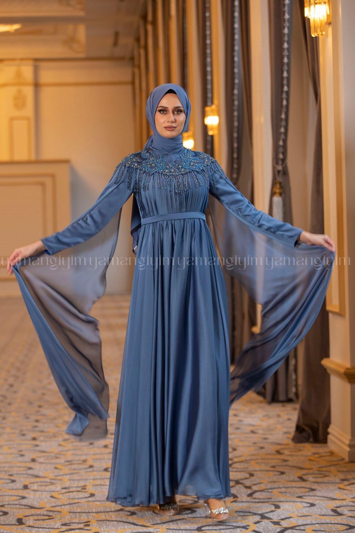 2190 NEW ELEGANS ELBİSE - İndigo