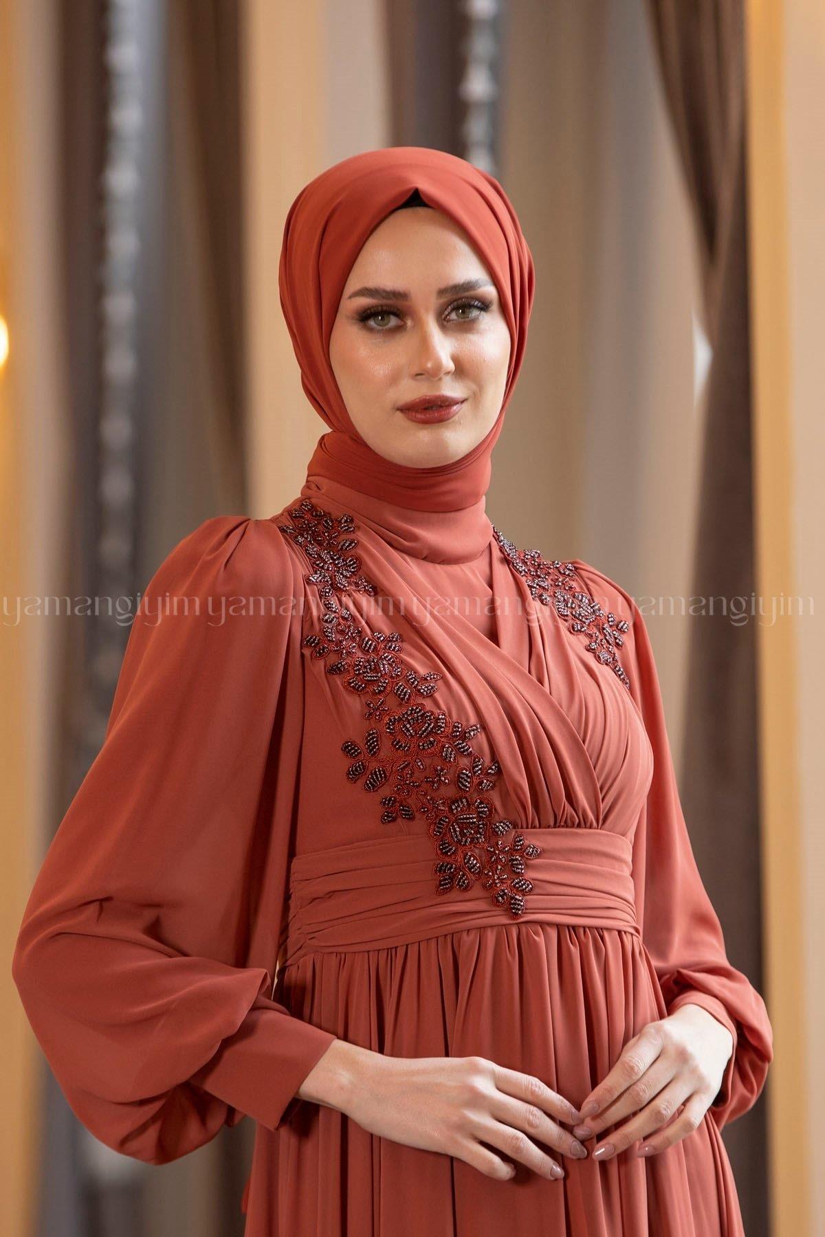 2194 NEW ELEGANS ELBİSE - Kiremit