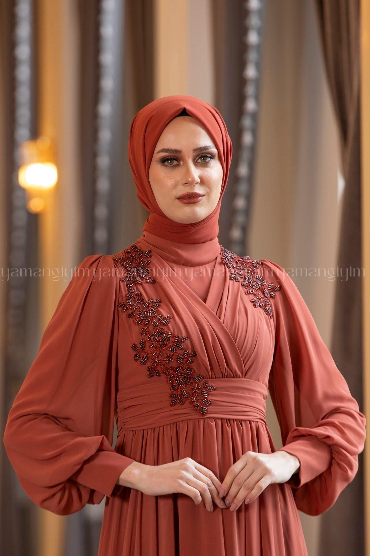 2194 NEW ELEGANS ELBİSE - Kiremit