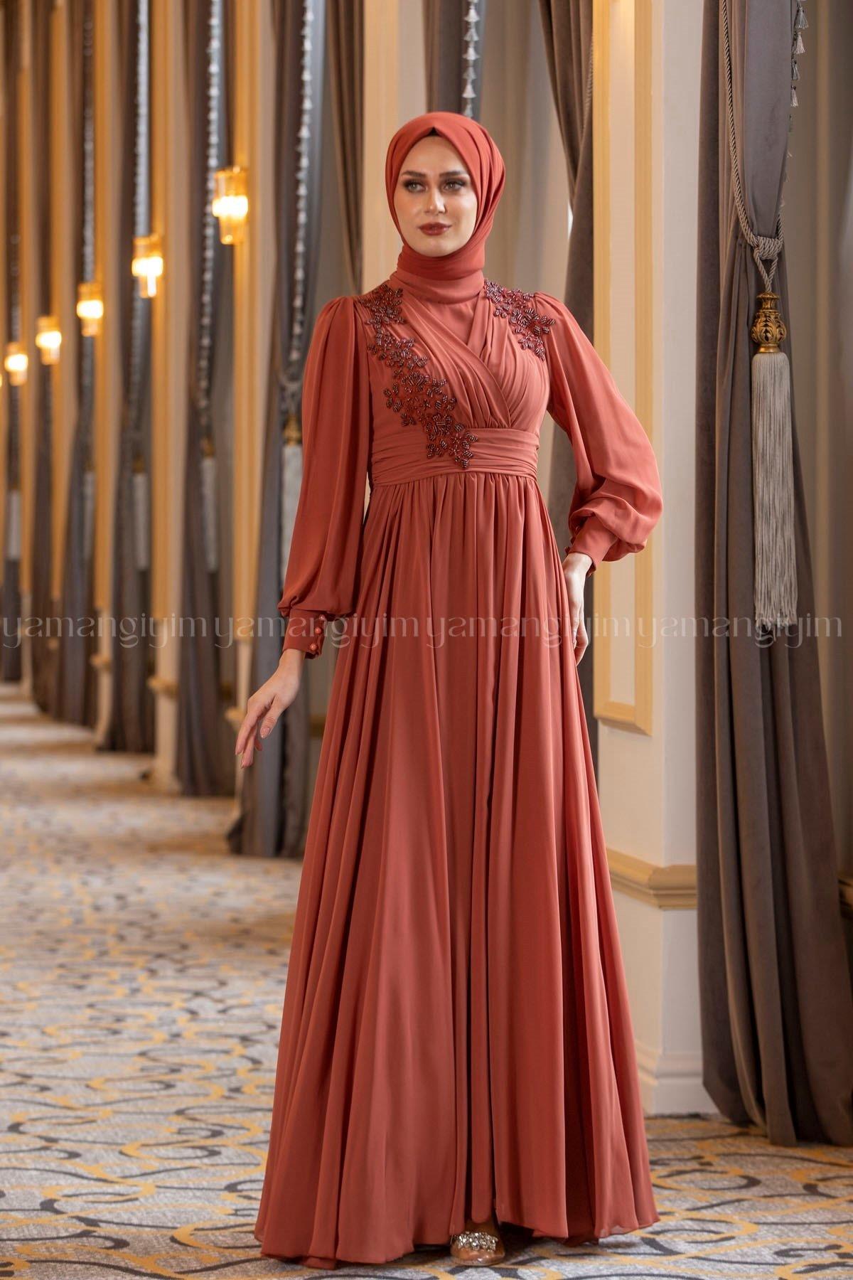 2194 NEW ELEGANS ELBİSE - Kiremit