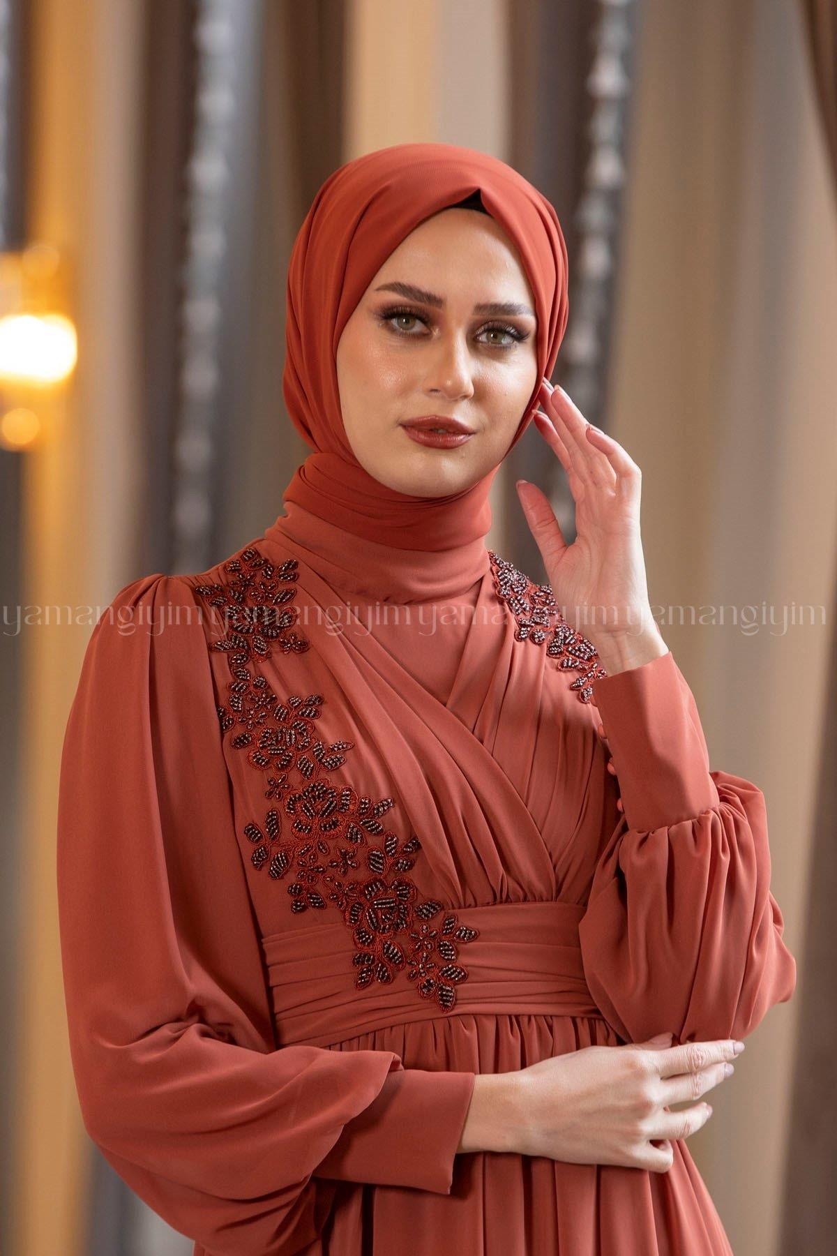 2194 NEW ELEGANS ELBİSE - Kiremit