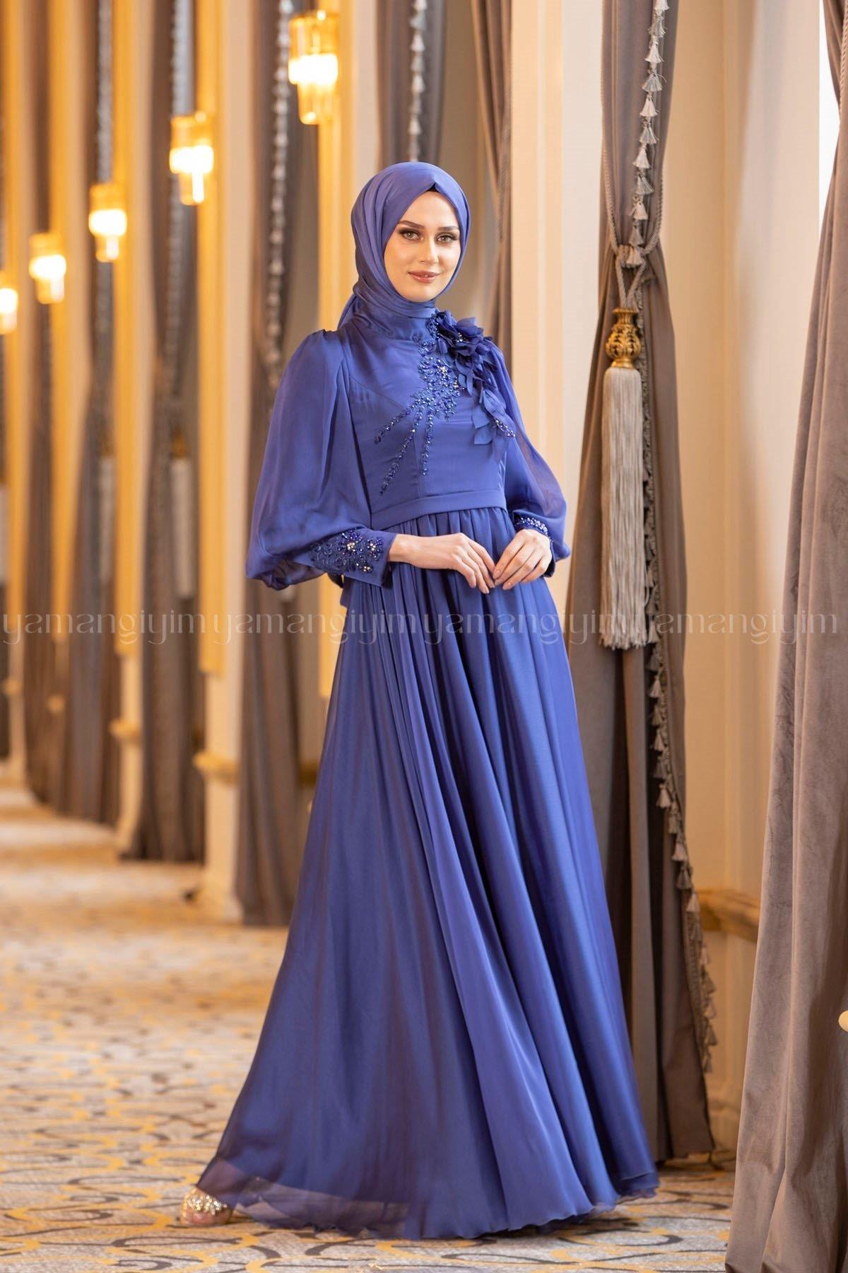 2196 NEW ELEGANS ELBİSE - Gece Mavisi