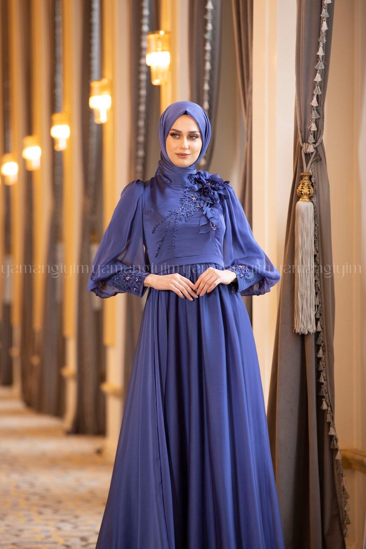 2196 NEW ELEGANS ELBİSE - Gece Mavisi