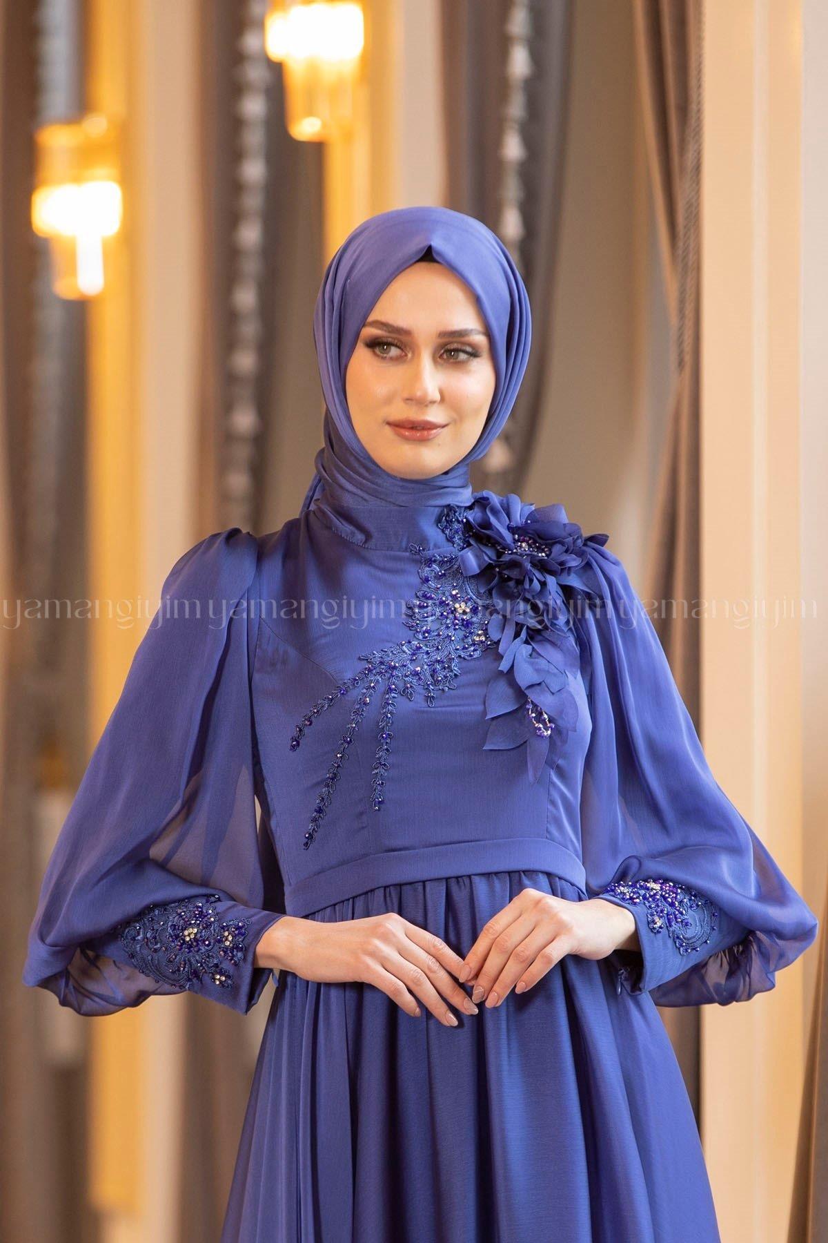 2196 NEW ELEGANS ELBİSE - Gece Mavisi