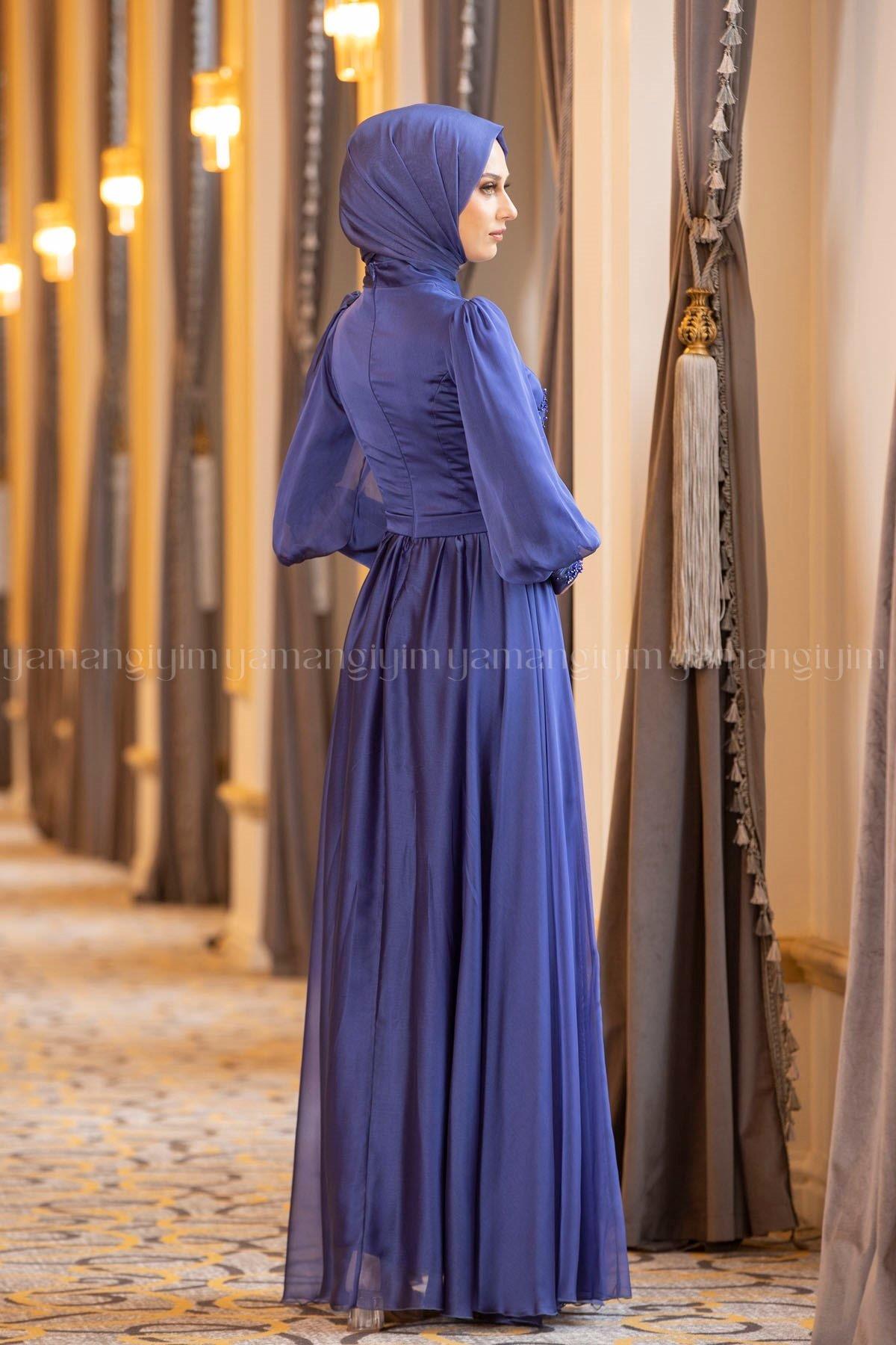 2196 NEW ELEGANS ELBİSE - Gece Mavisi