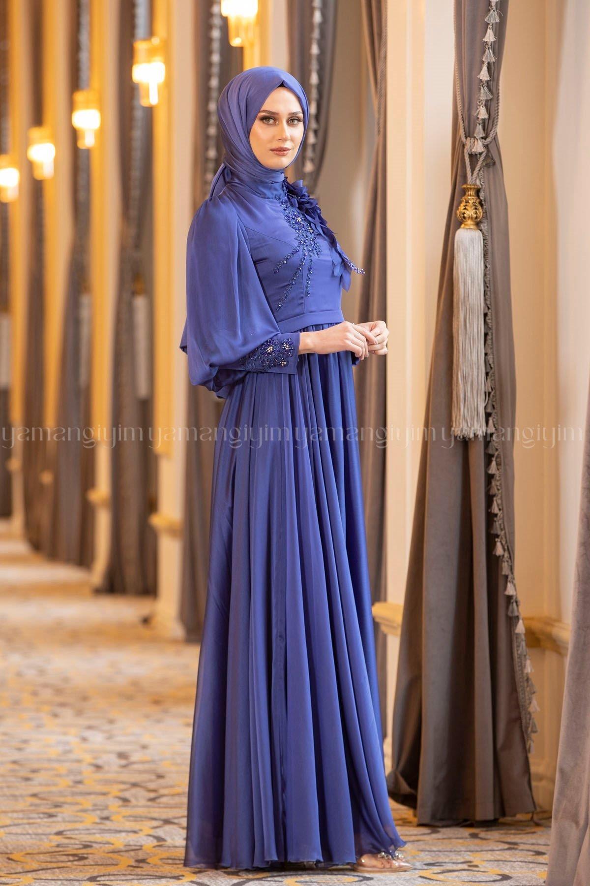 2196 NEW ELEGANS ELBİSE - Gece Mavisi