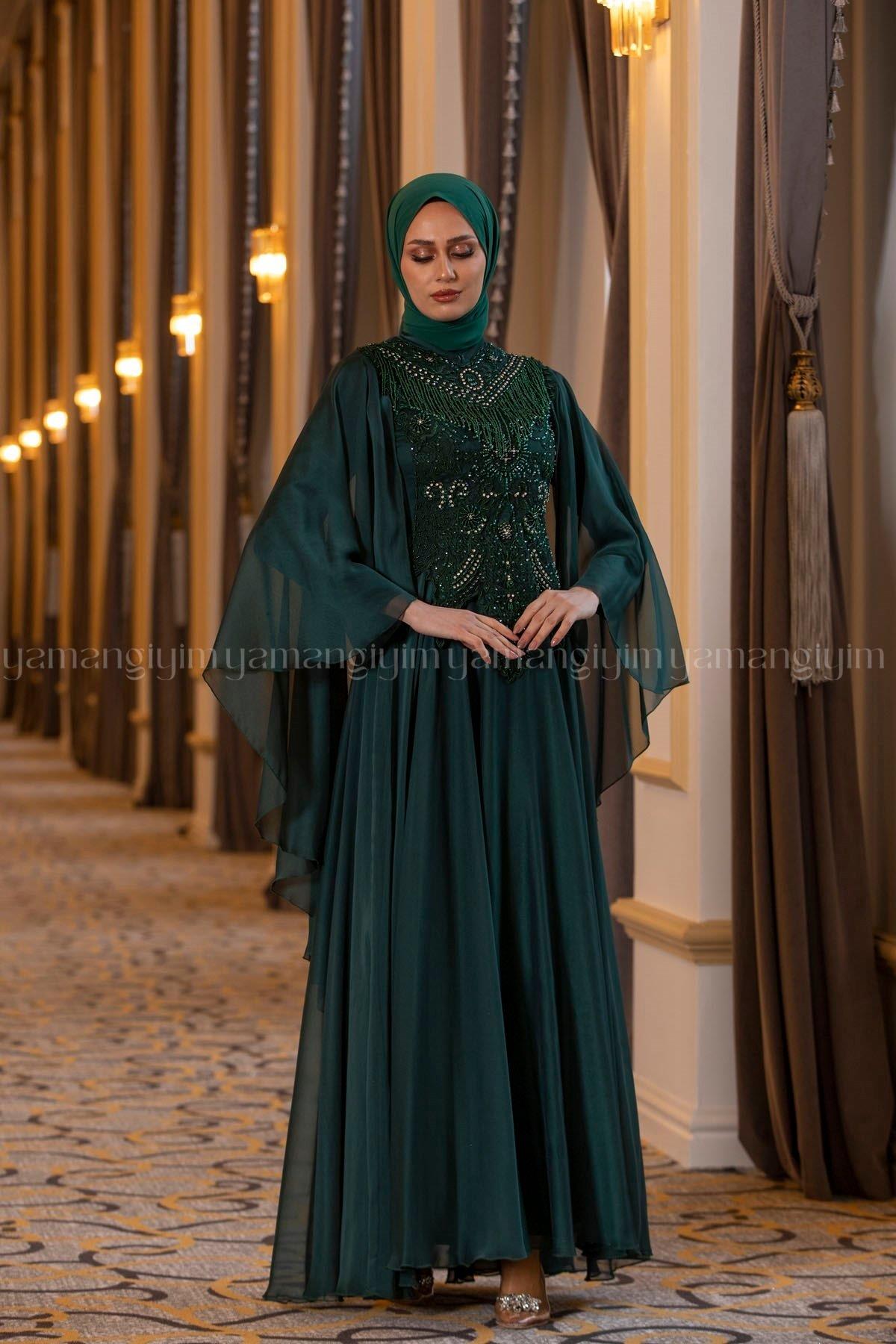 2197 NEW ELEGANS ELBİSE - Zümrüt