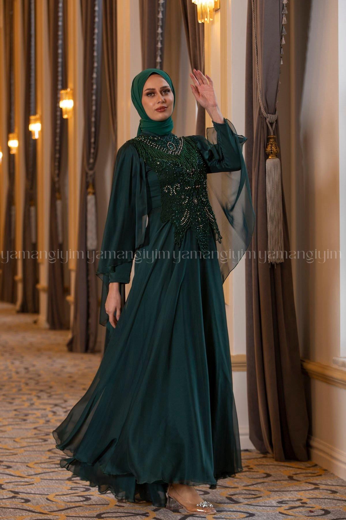 2197 NEW ELEGANS ELBİSE - Zümrüt