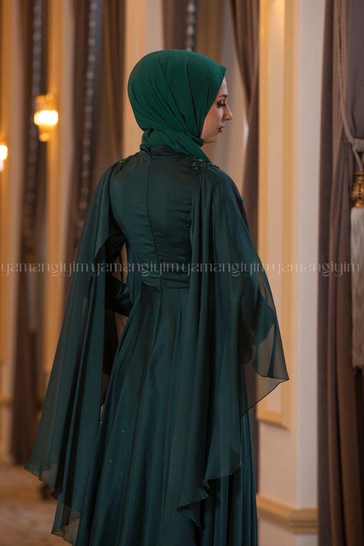2197 NEW ELEGANS ELBİSE - Zümrüt