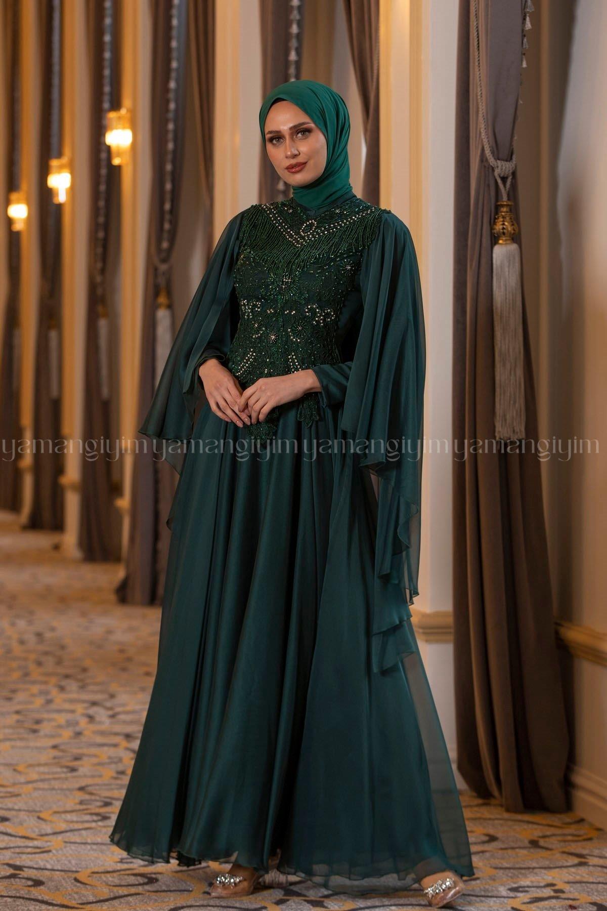 2197 NEW ELEGANS ELBİSE - Zümrüt