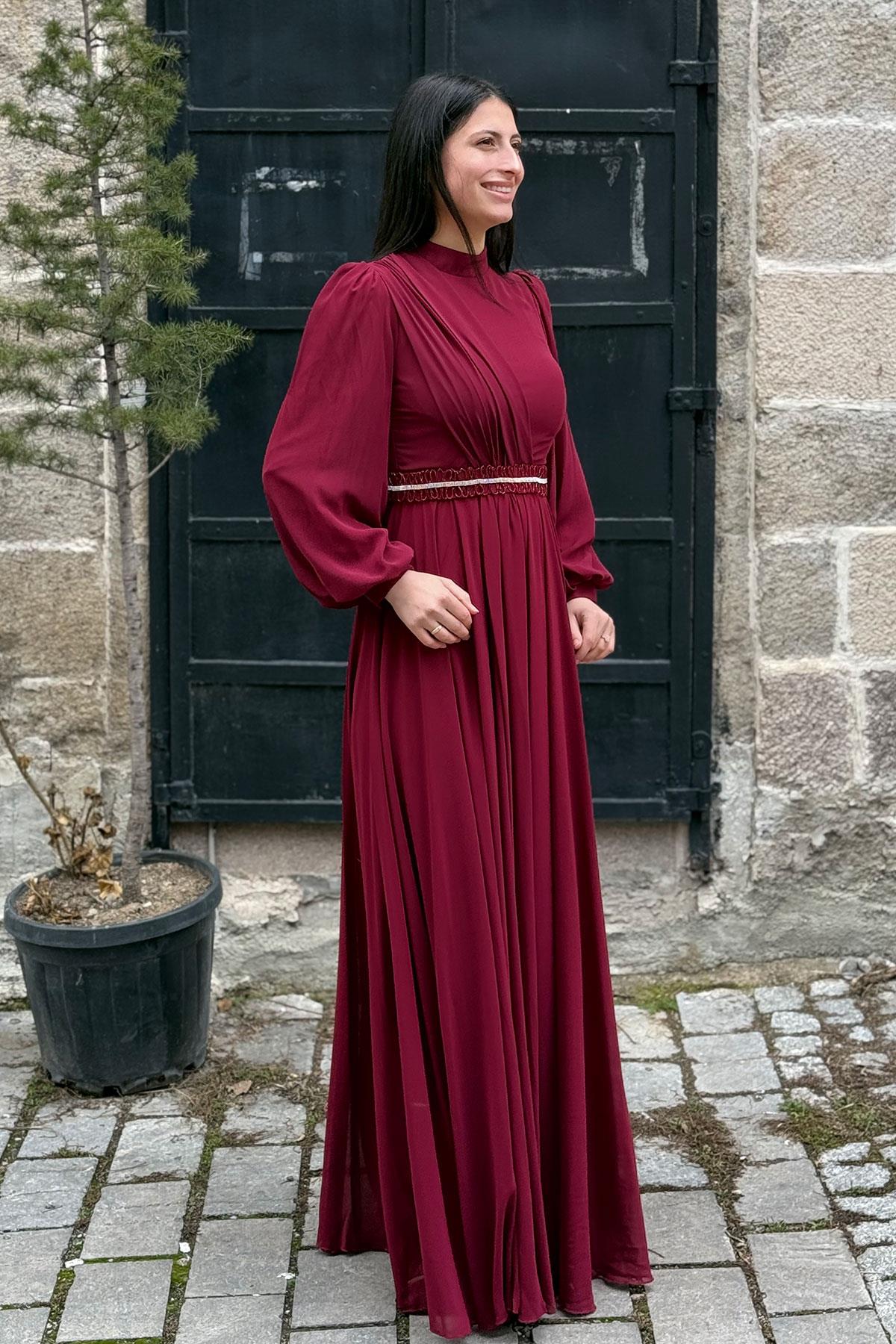 2204 NEW ELEGANS ELBİSE - Bordo