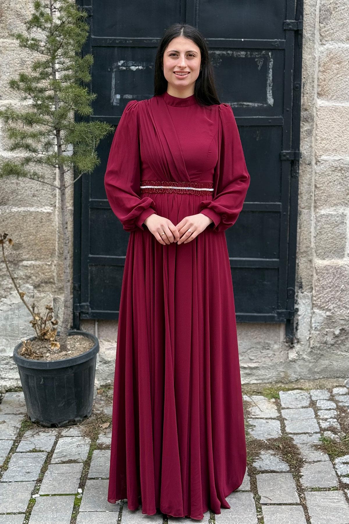 2204 NEW ELEGANS ELBİSE - Bordo