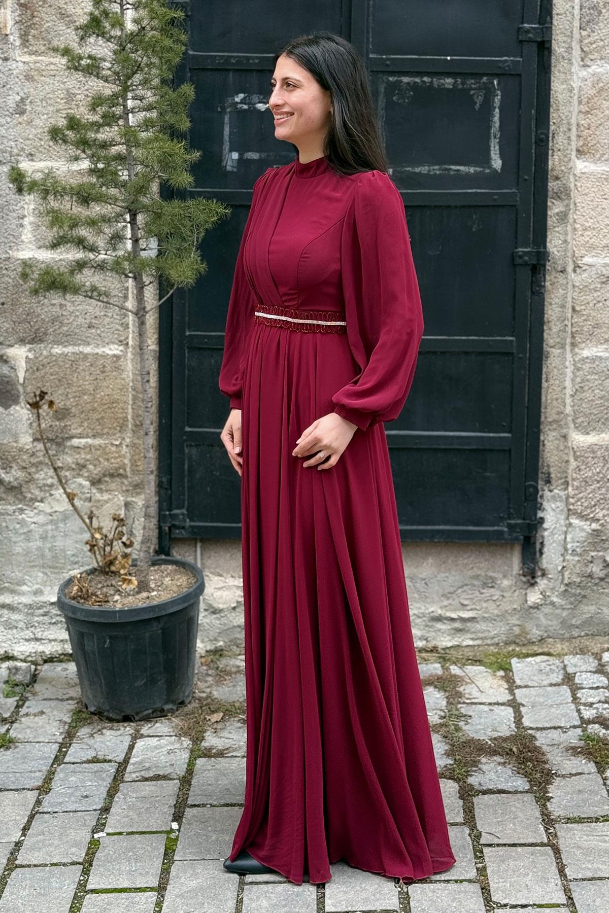 2204 NEW ELEGANS ELBİSE - Bordo