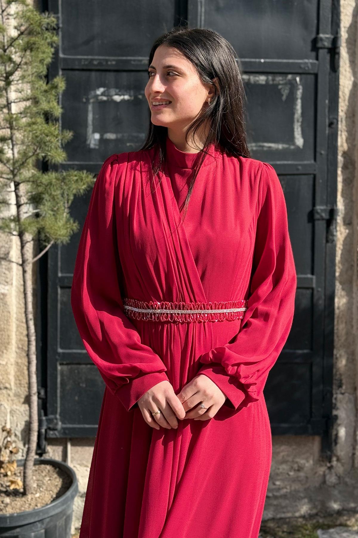 2204BT NEW ELEGANS ELBİSE - Bordo