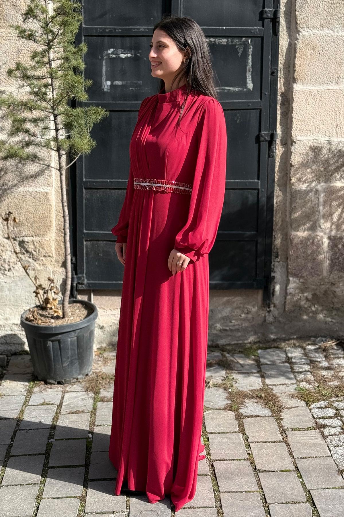 2204BT NEW ELEGANS ELBİSE - Bordo