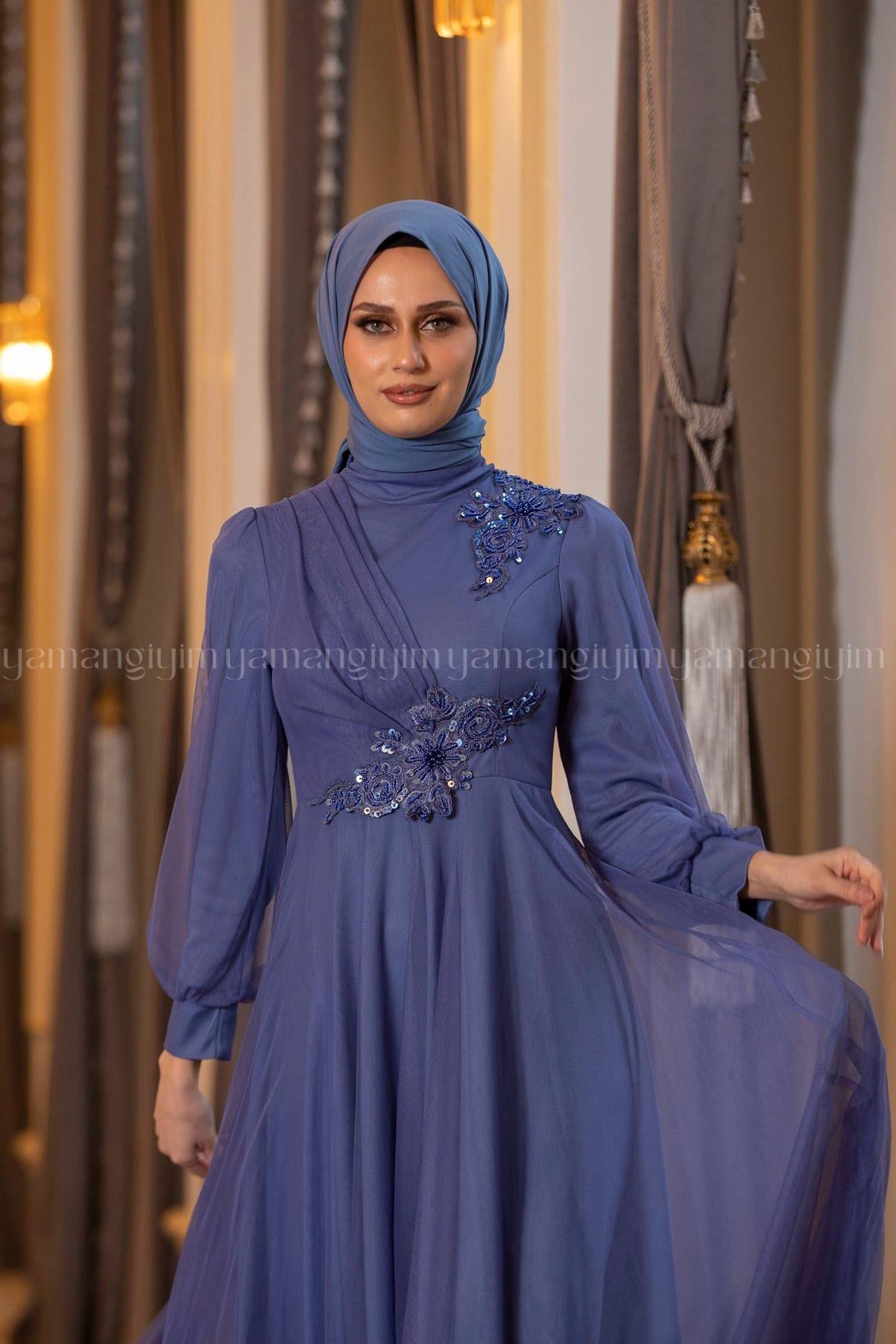 2206 NEW ELEGANS ELBİSE - İndigo