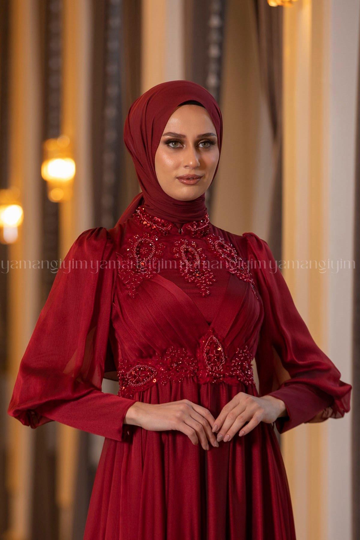 2210 NEW ELEGANS ELBİSE - Bordo