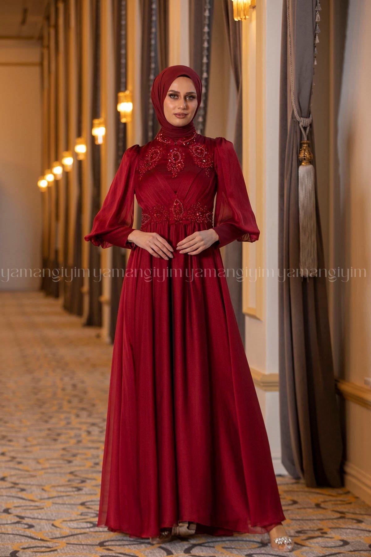 2210 NEW ELEGANS ELBİSE - Bordo