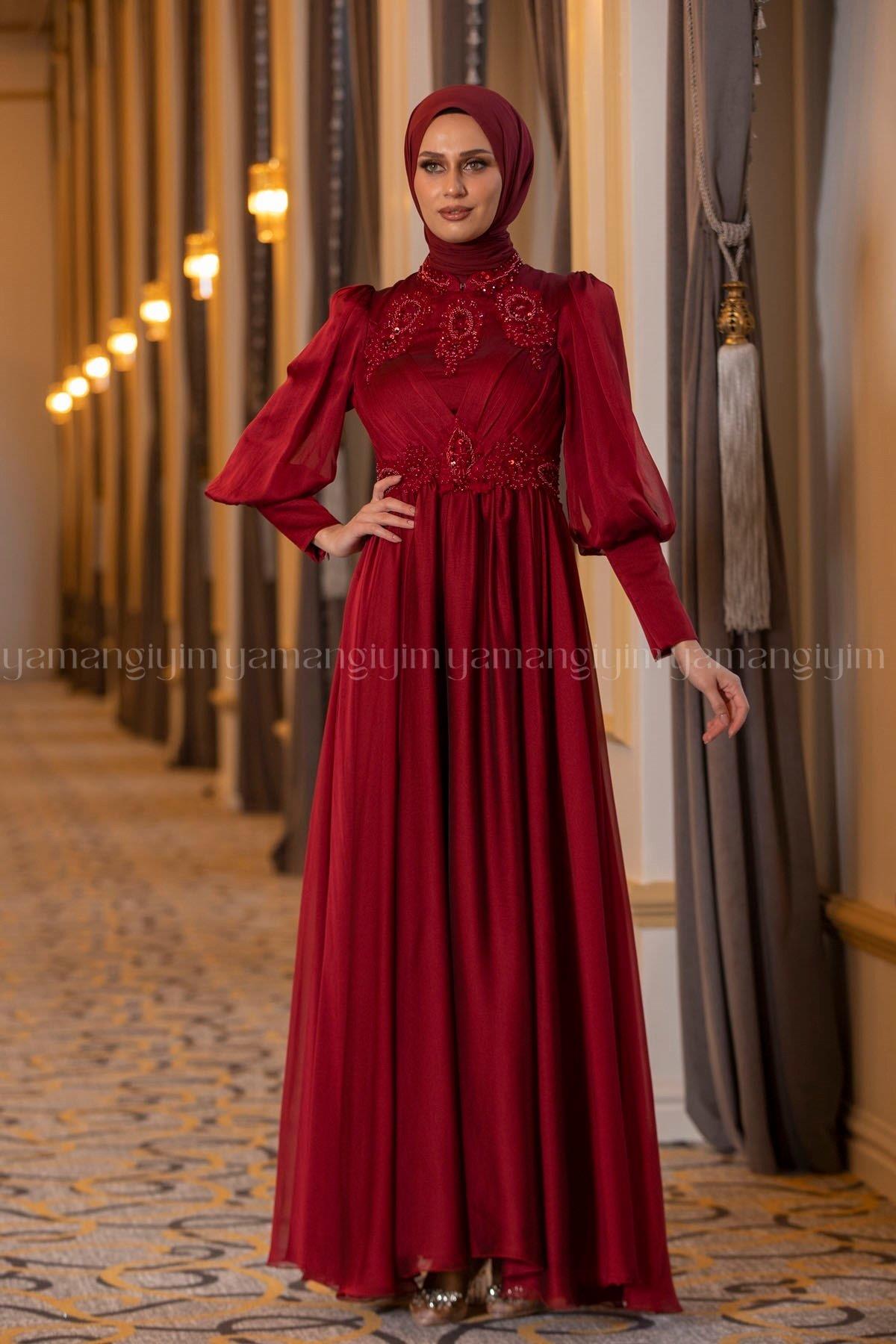 2210 NEW ELEGANS ELBİSE - Bordo