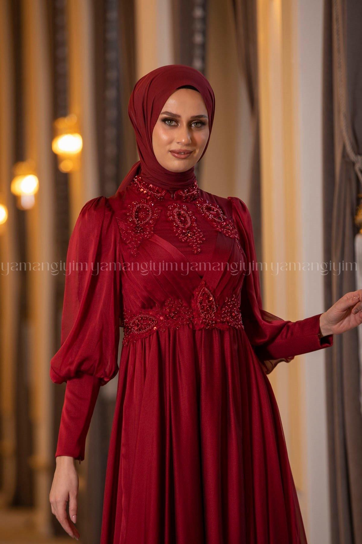 2210 NEW ELEGANS ELBİSE - Bordo