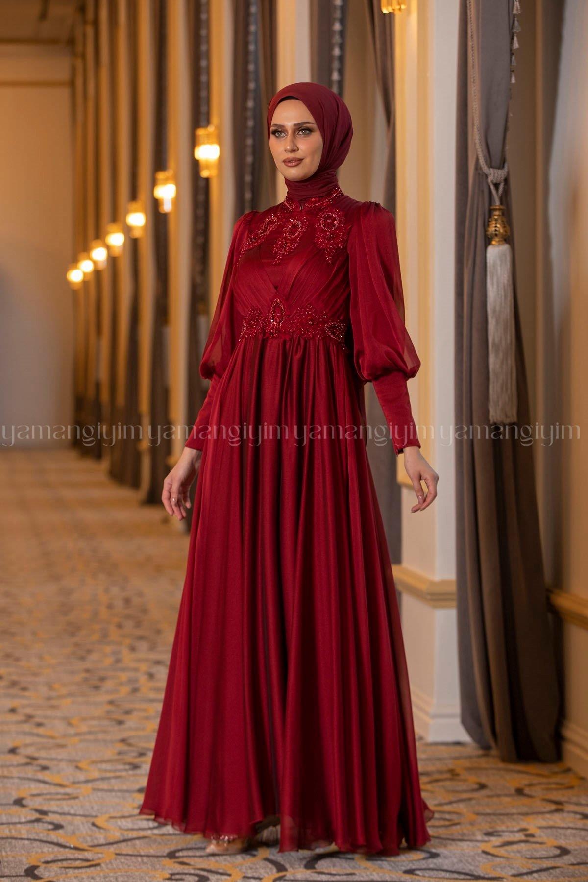 2210 NEW ELEGANS ELBİSE - Bordo