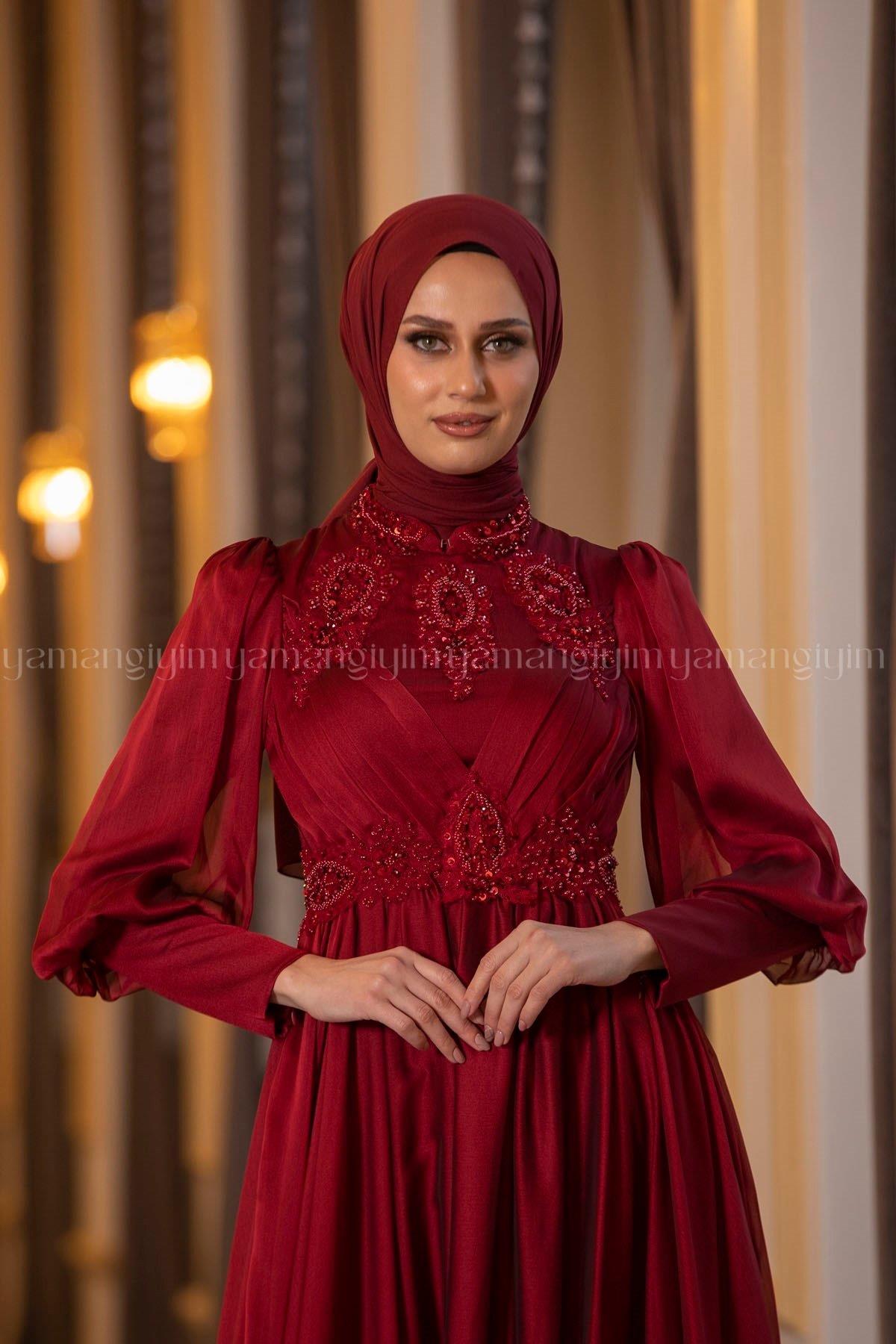 2210 NEW ELEGANS ELBİSE - Bordo