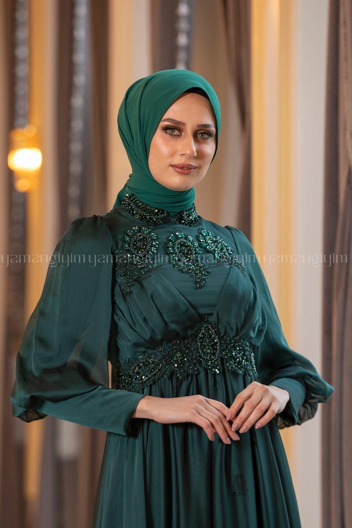 2210 NEW ELEGANS ELBİSE - Yeşil